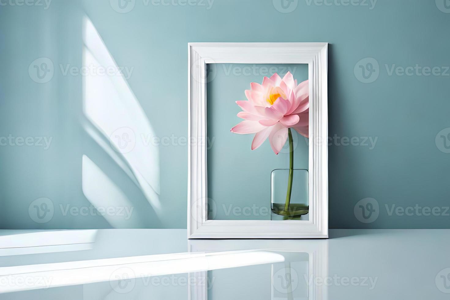 Minimal White Picture Frame Canvas Display With Flower in Vase photo