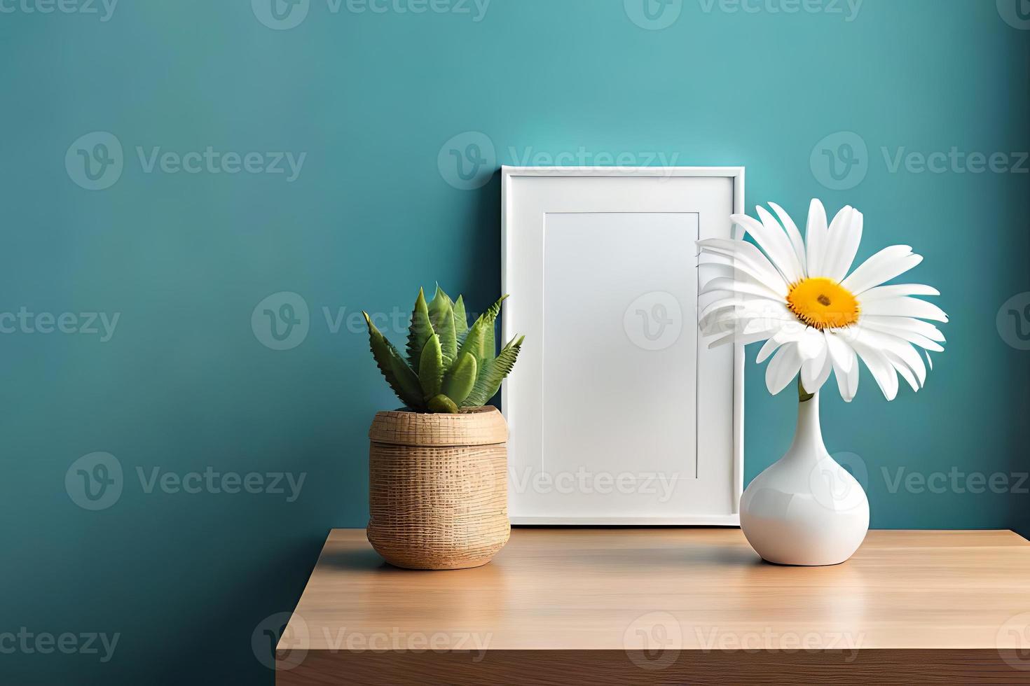 Minimal White Picture Frame Canvas Display With Flower in Vase photo