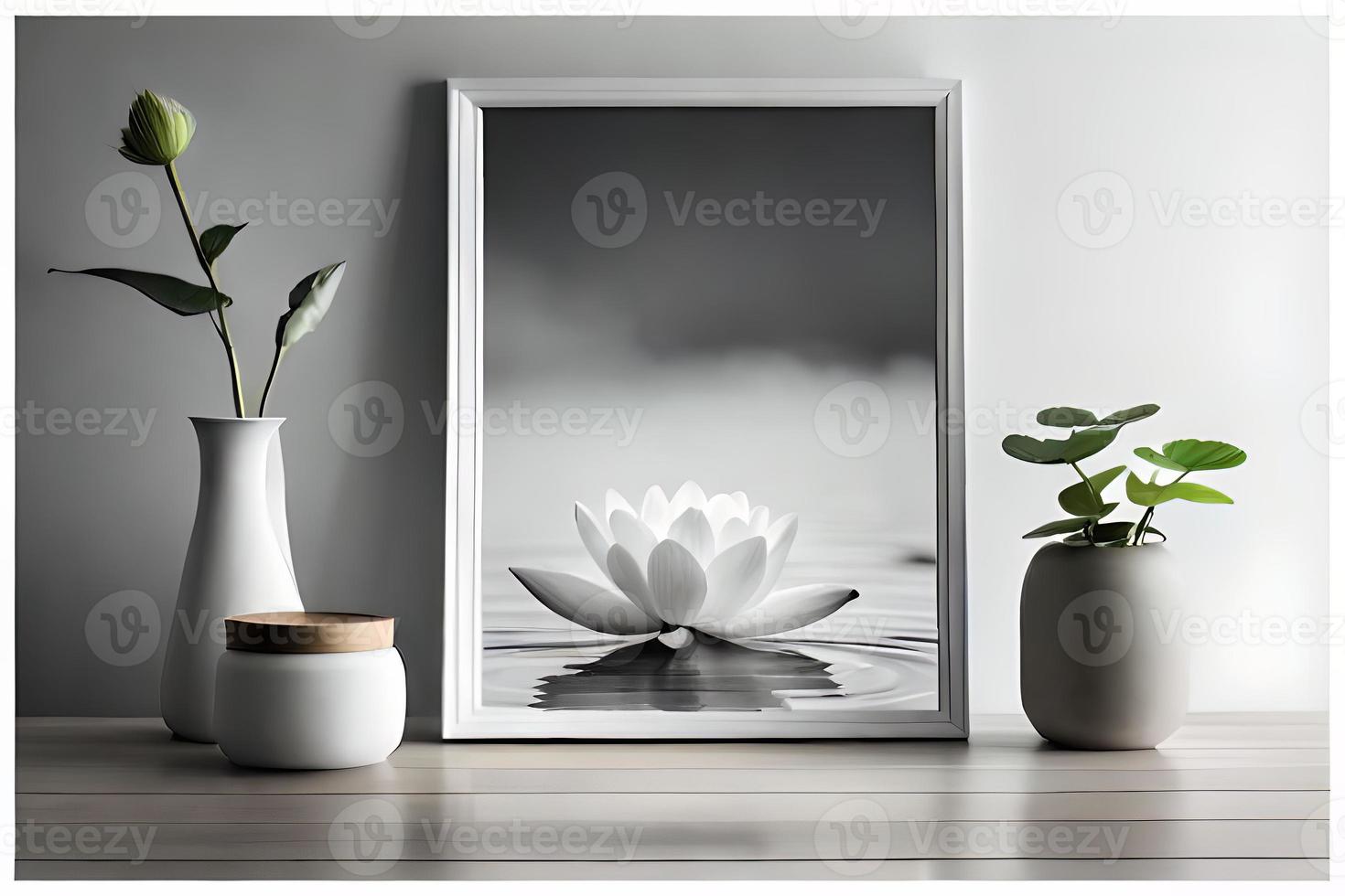 Minimal White Picture Frame Canvas Display With Flower in Vase photo