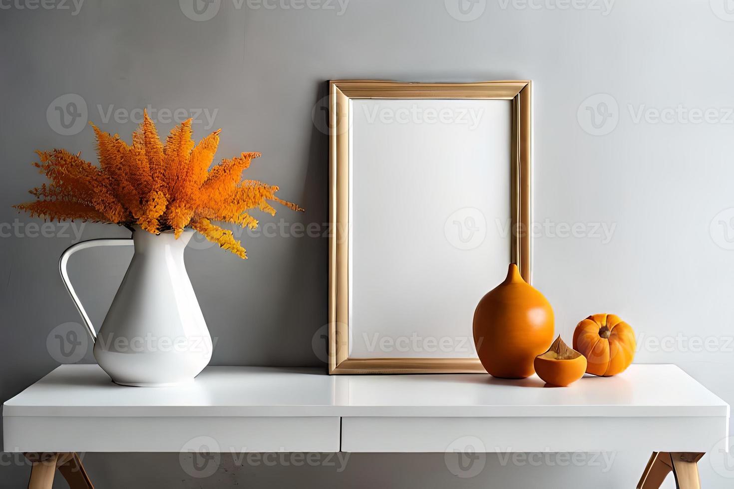 Minimal White Picture Frame Canvas Display With Flower in Vase photo