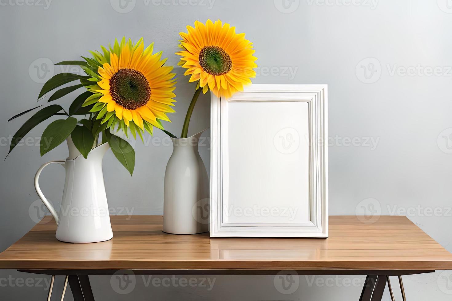 Minimal White Picture Frame Canvas Display With Flower in Vase photo