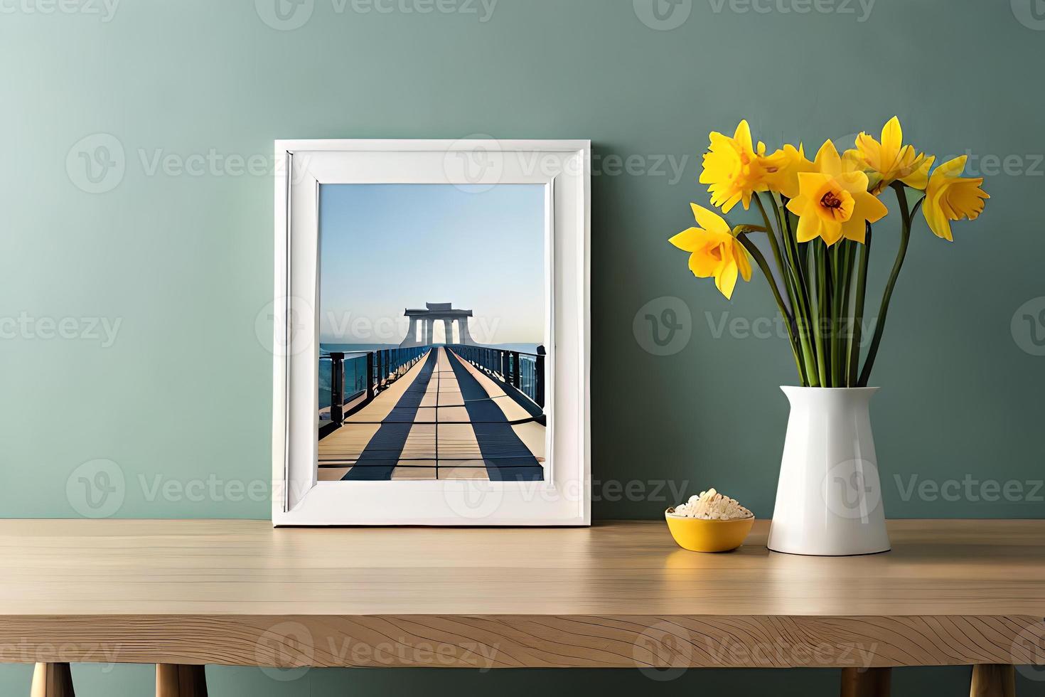 Minimal White Picture Frame Canvas Display With Flower in Vase photo