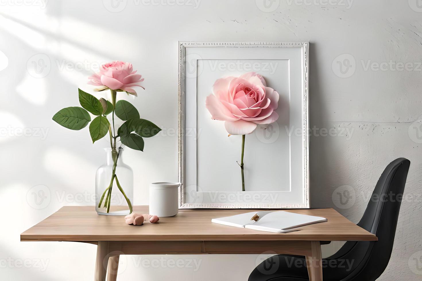 Minimal White Picture Frame Canvas Display With Flower in Vase photo