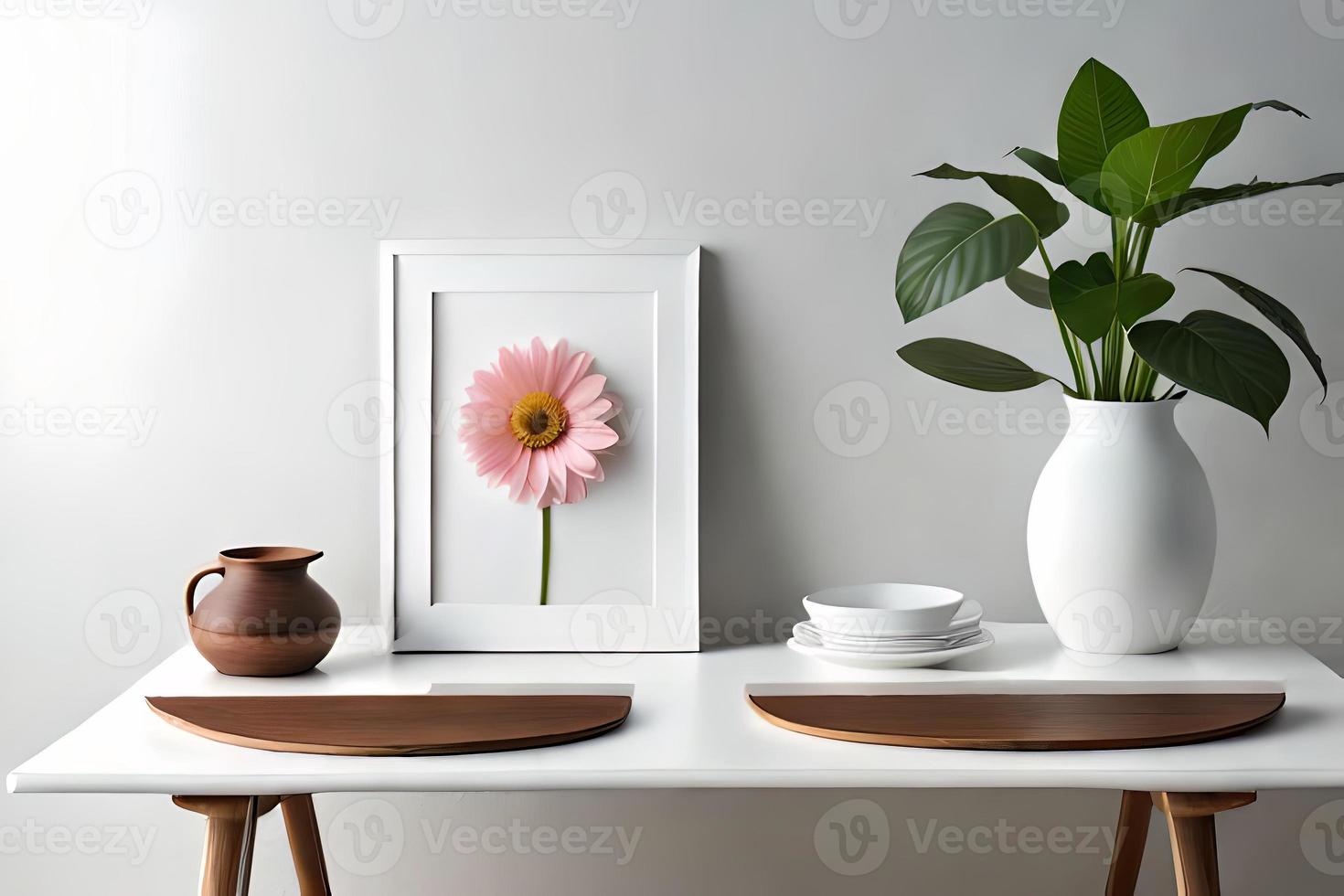 Minimal White Picture Frame Canvas Display With Flower in Vase photo