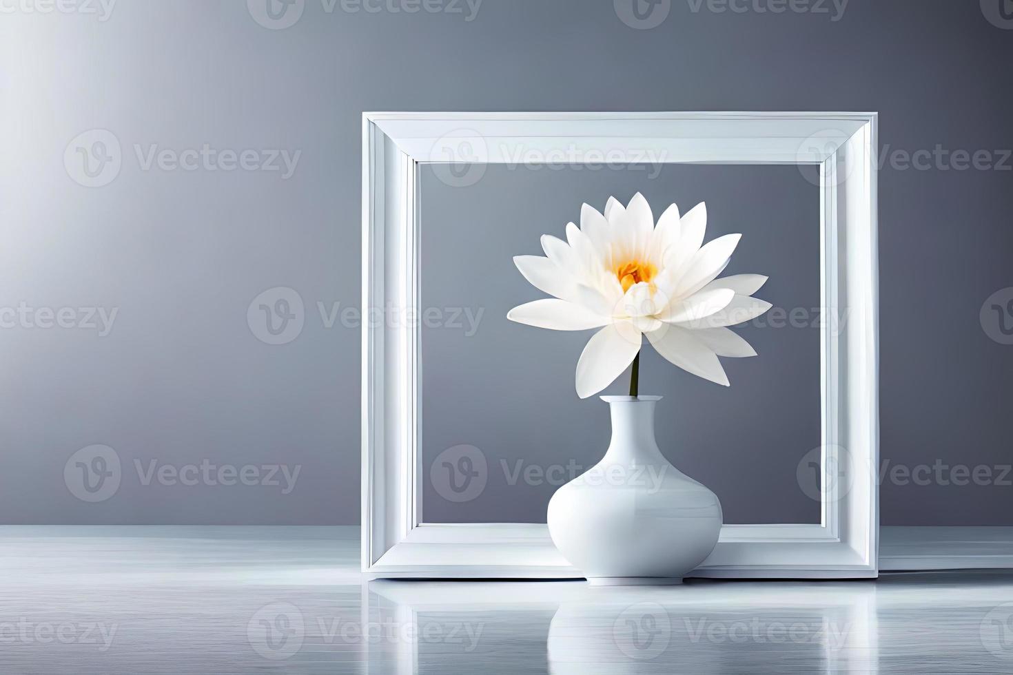 Minimal White Picture Frame Canvas Display With Flower in Vase photo