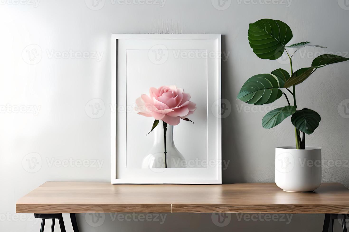 Minimal White Picture Frame Canvas Display With Flower in Vase photo