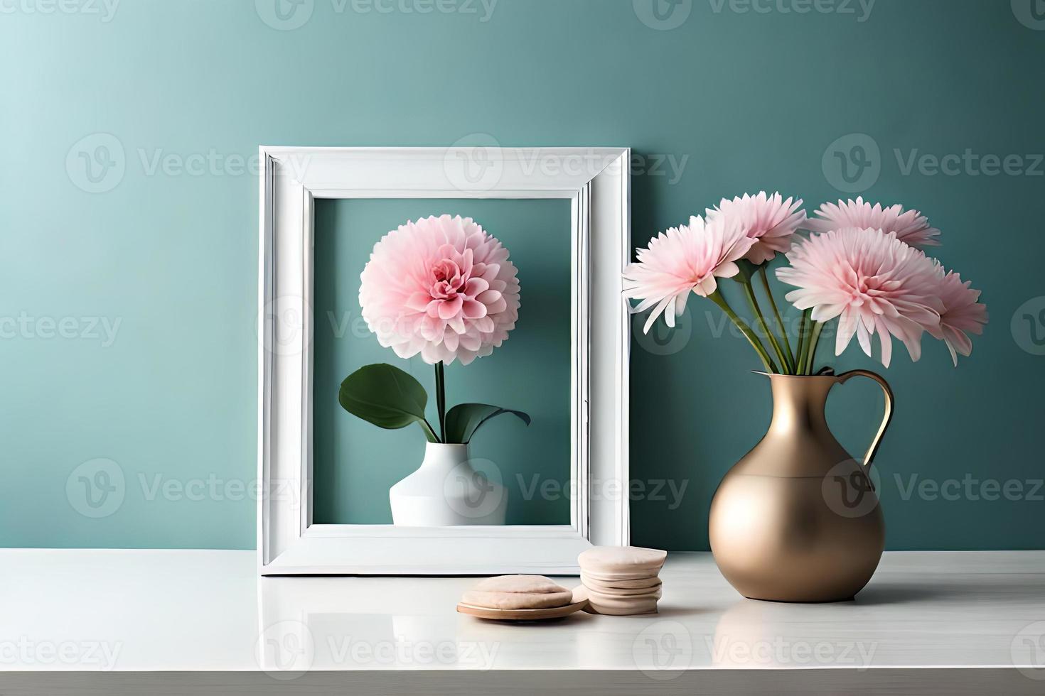 Minimal White Picture Frame Canvas Display With Flower in Vase photo