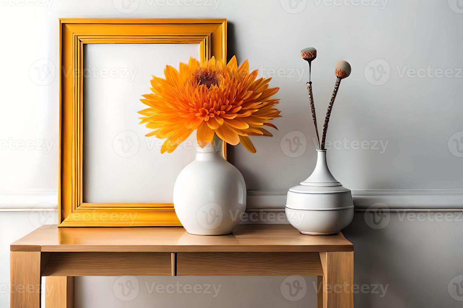 Minimal White Picture Frame Canvas Display With Flower in Vase photo