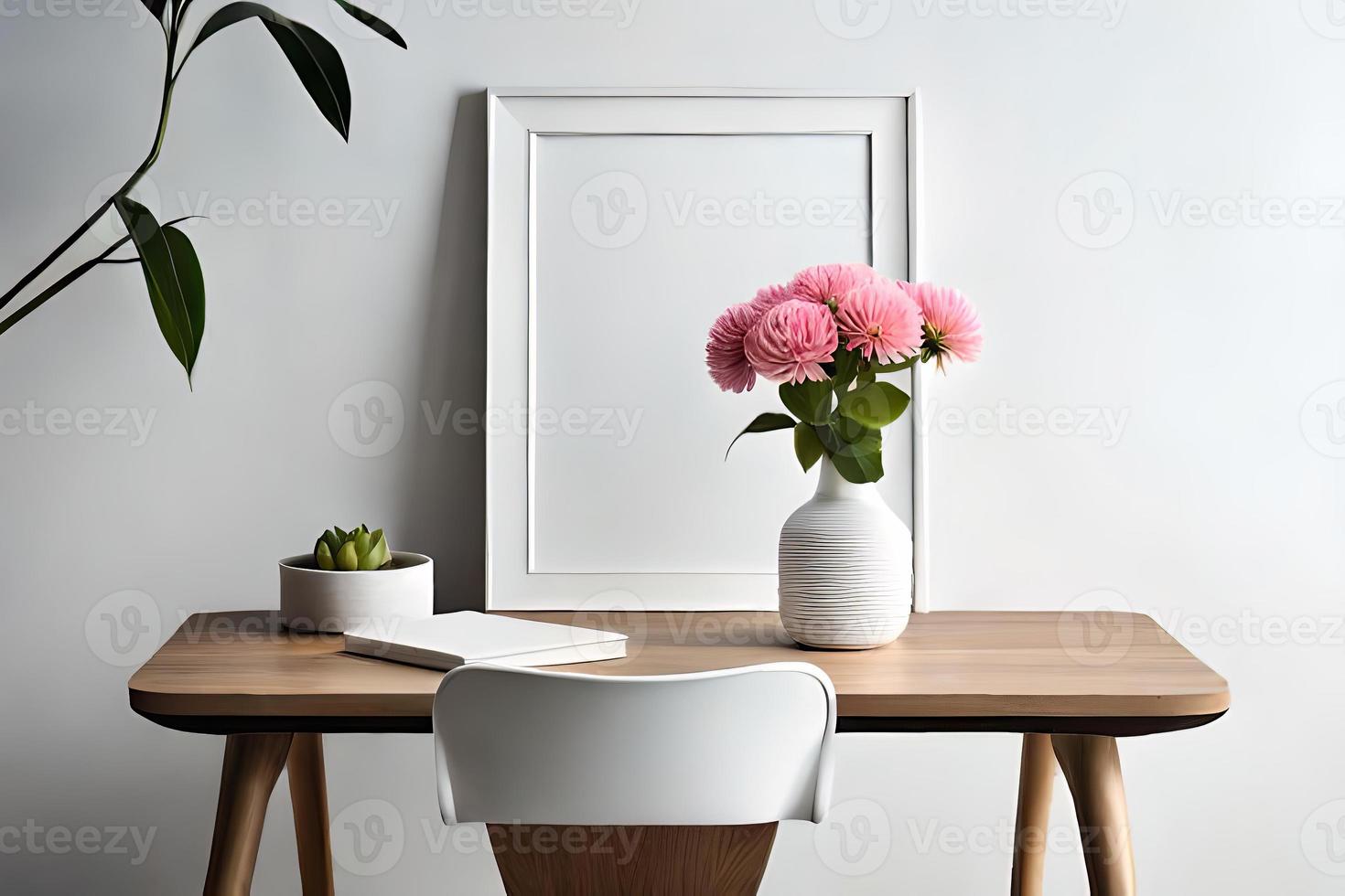 Minimal White Picture Frame Canvas Display With Flower in Vase photo