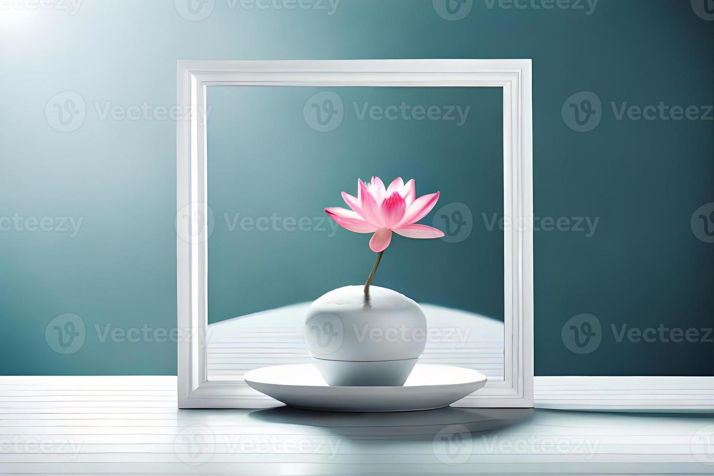 Minimal White Picture Frame Canvas Display With Flower in Vase photo