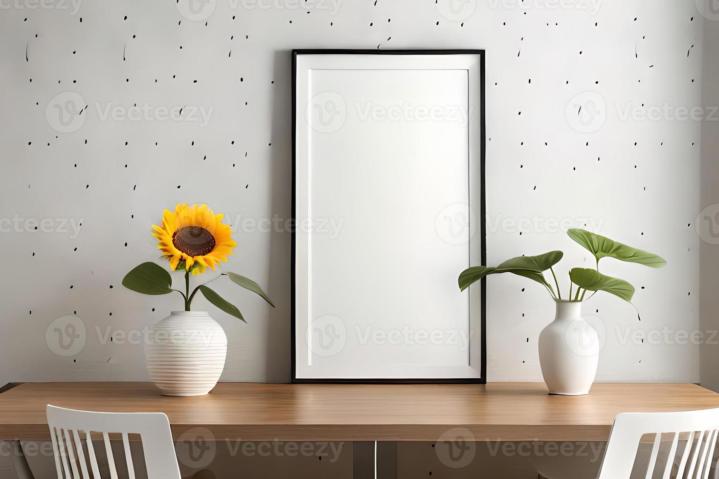 Minimal White Picture Frame Canvas Display With Flower in Vase photo