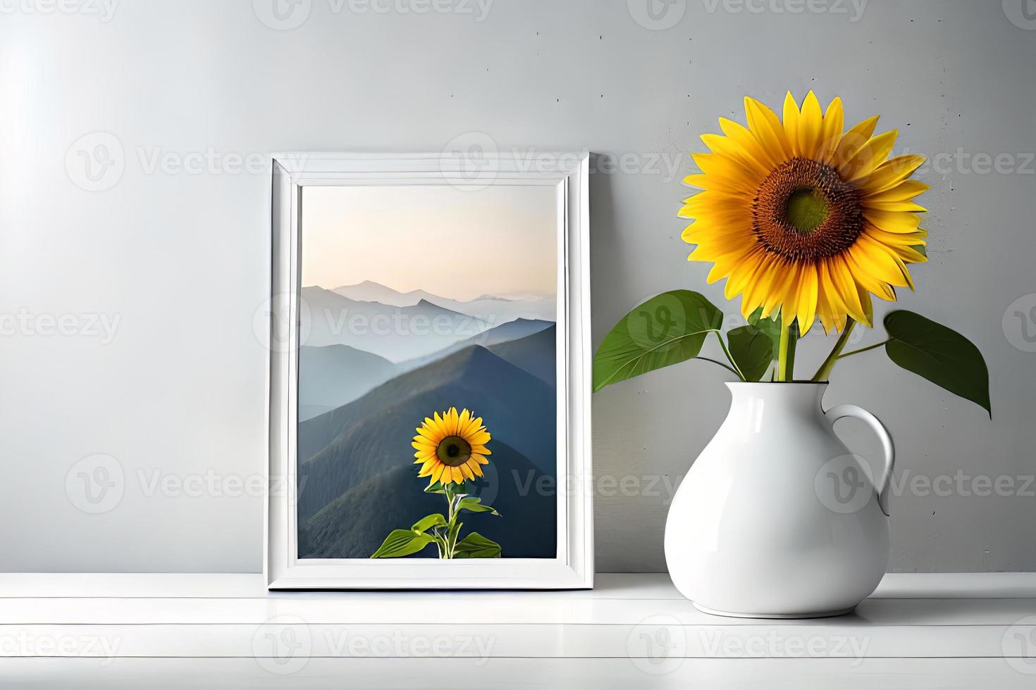 Minimal White Picture Frame Canvas Display With Flower in Vase photo