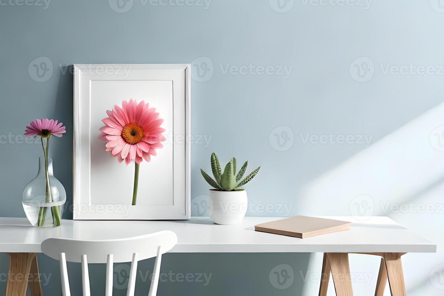 Minimal White Picture Frame Canvas Display With Flower in Vase photo