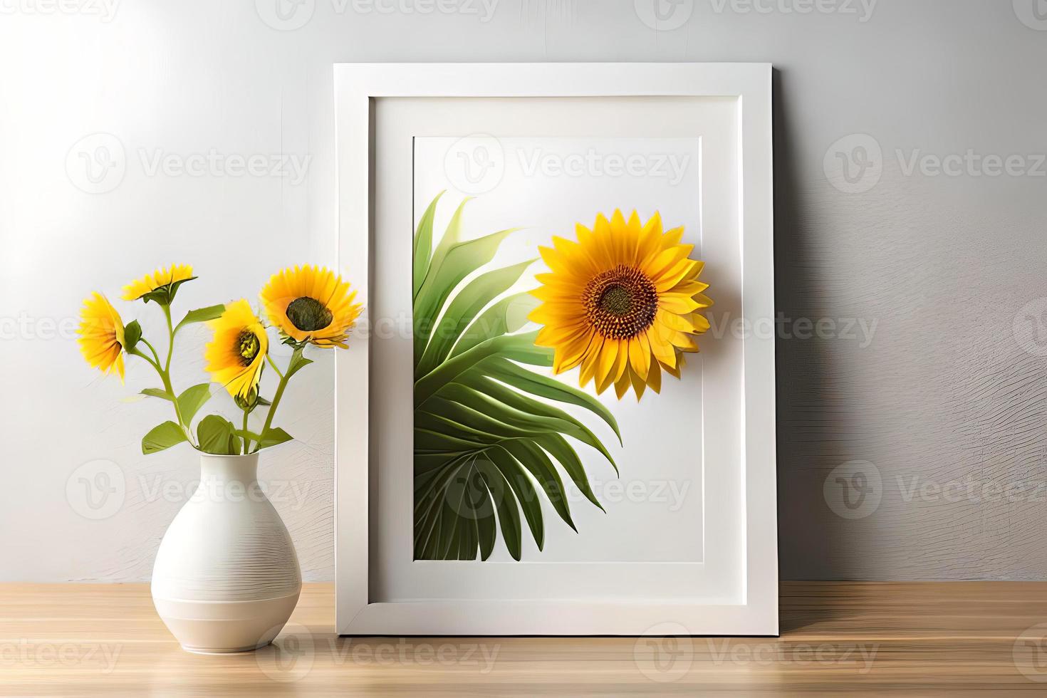 Minimal White Picture Frame Canvas Display With Flower in Vase photo