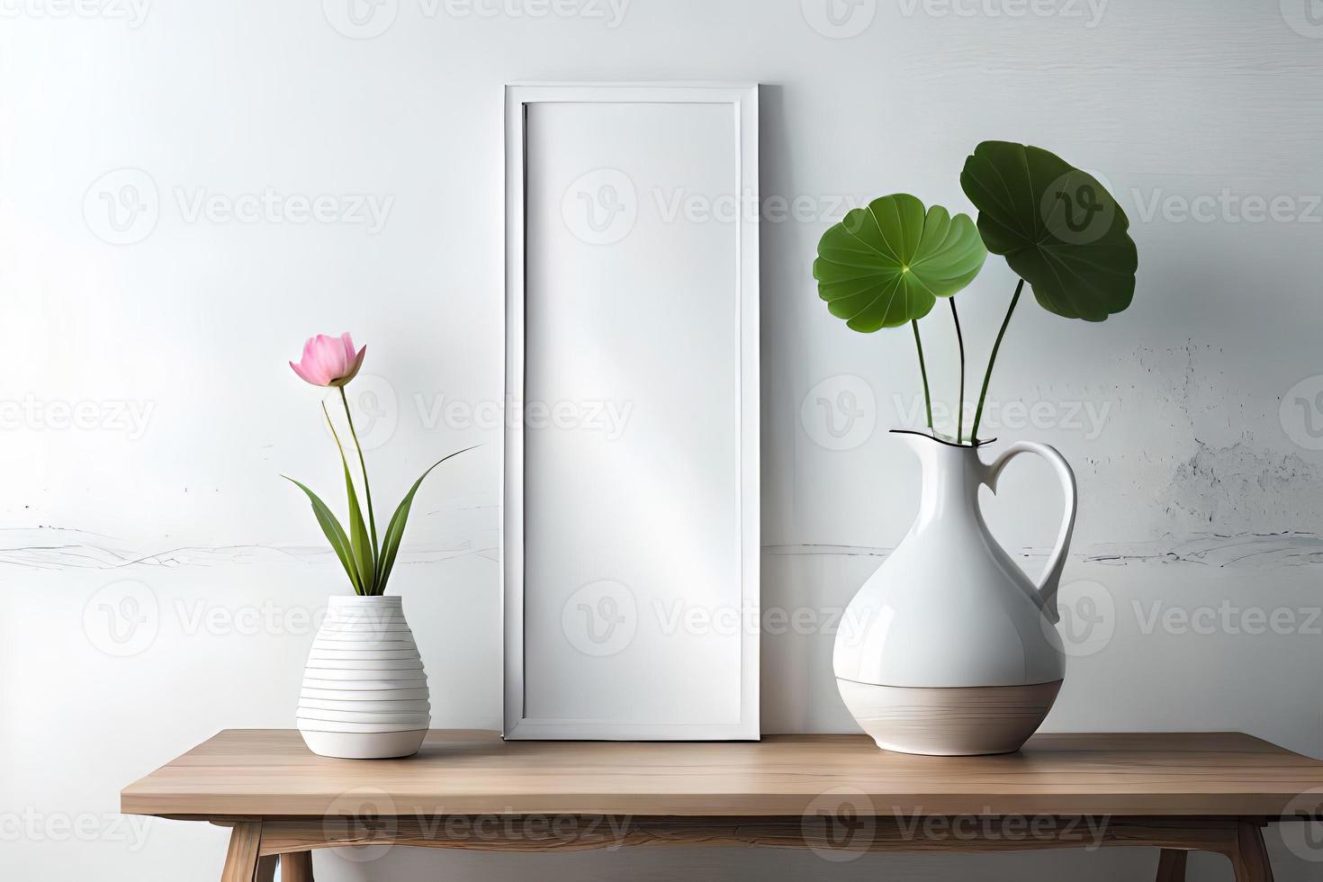 Minimal White Picture Frame Canvas Display With Flower in Vase photo