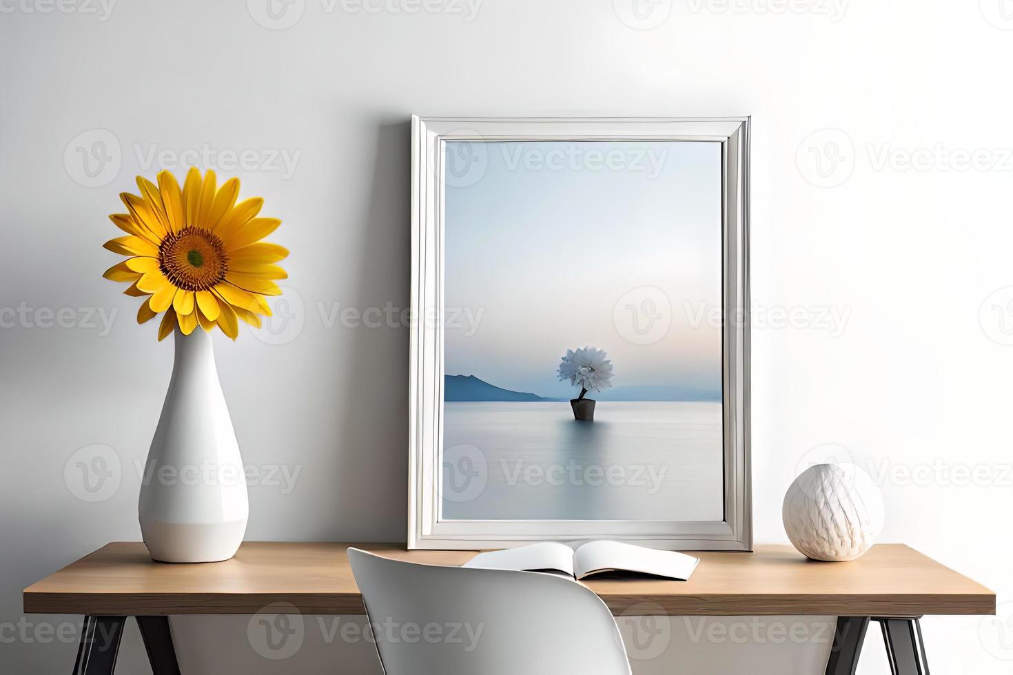 Minimal White Picture Frame Canvas Display With Flower in Vase photo