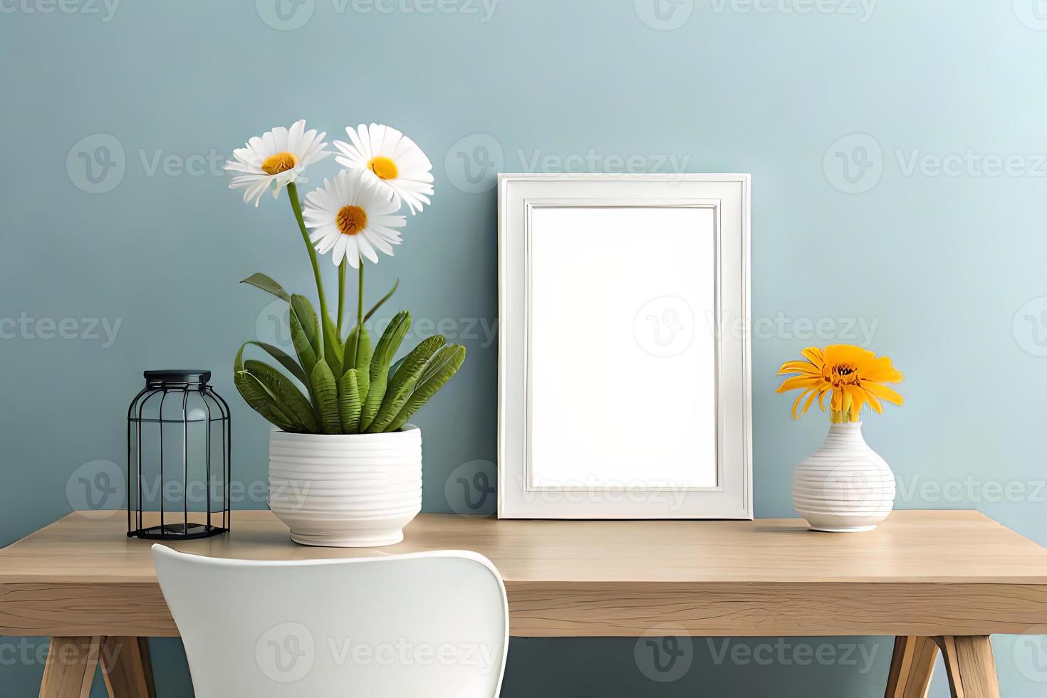 Minimal White Picture Frame Canvas Display With Flower in Vase photo