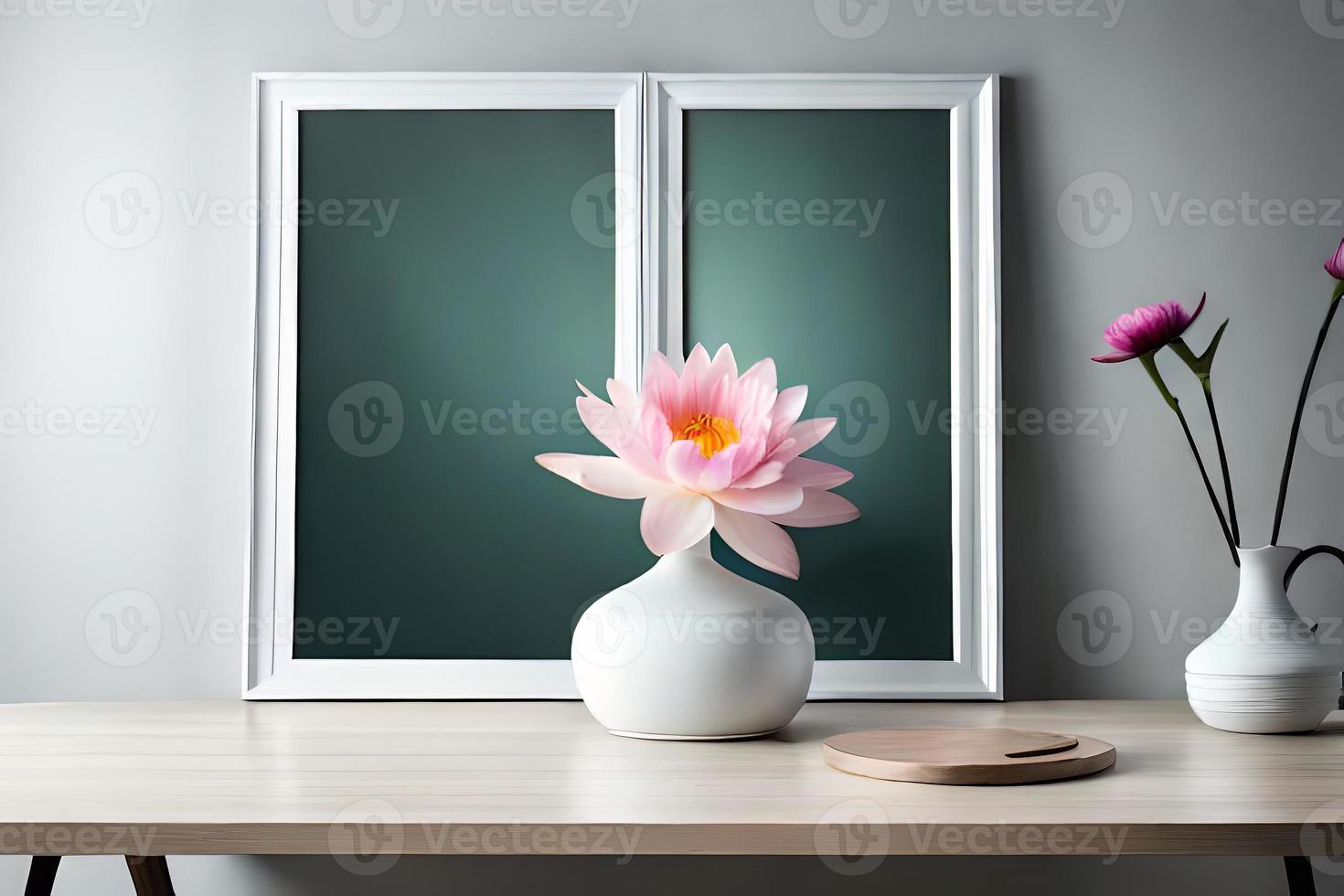 Minimal White Picture Frame Canvas Display With Flower in Vase photo