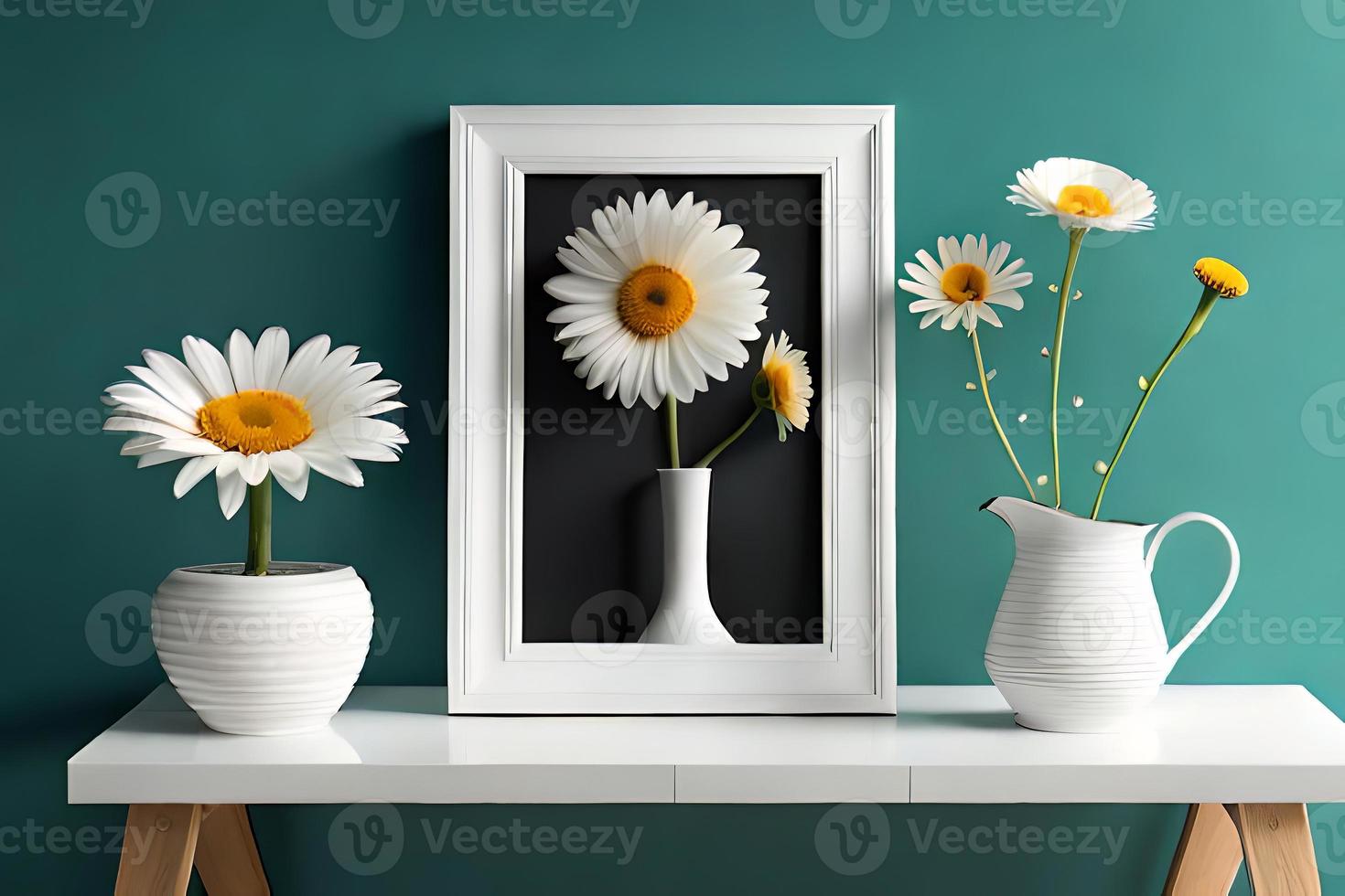 Minimal White Picture Frame Canvas Display With Flower in Vase photo