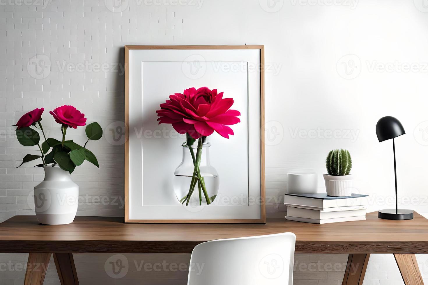 Minimal White Picture Frame Canvas Display With Flower in Vase photo