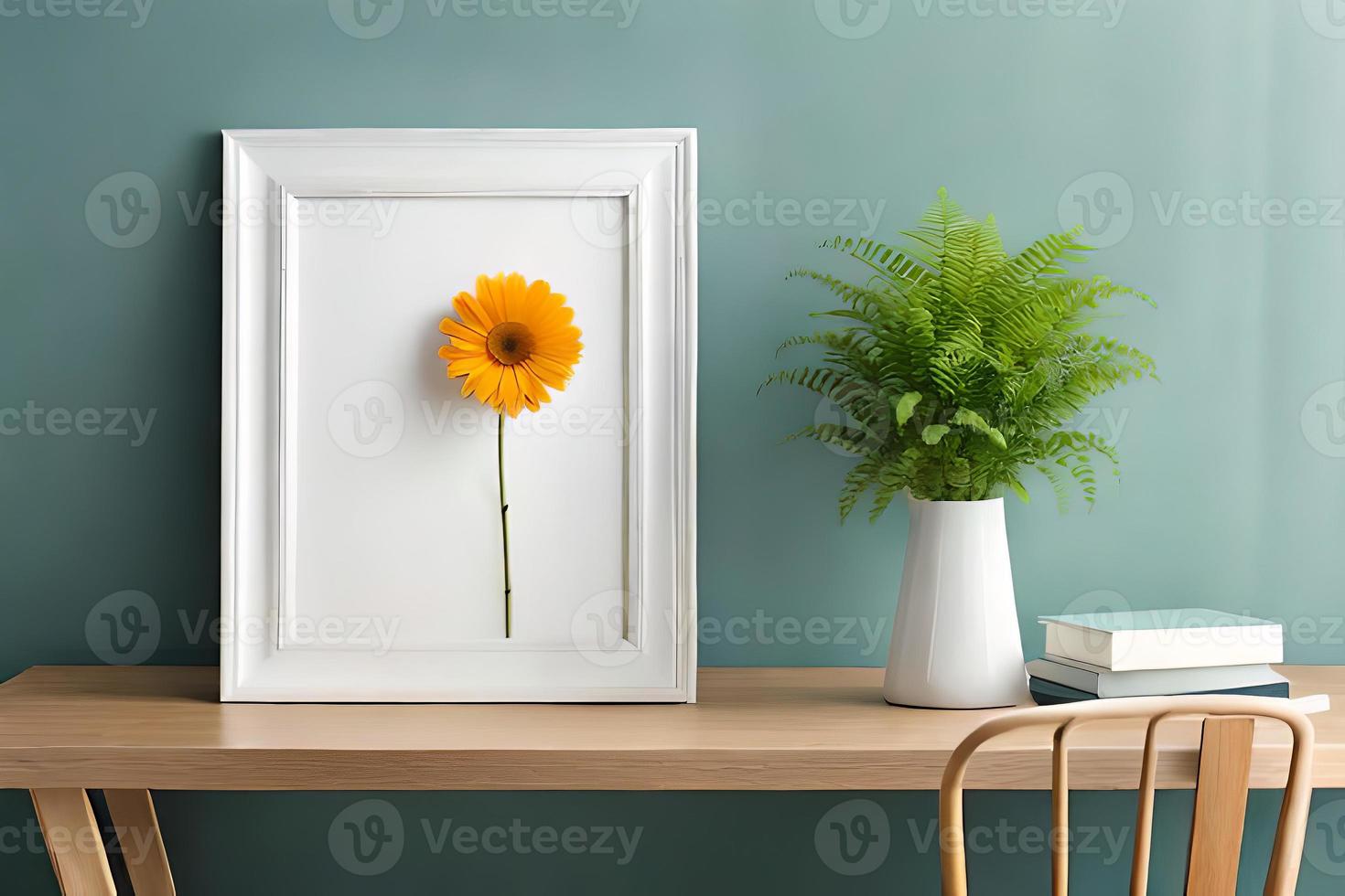 Minimal White Picture Frame Canvas Display With Flower in Vase photo