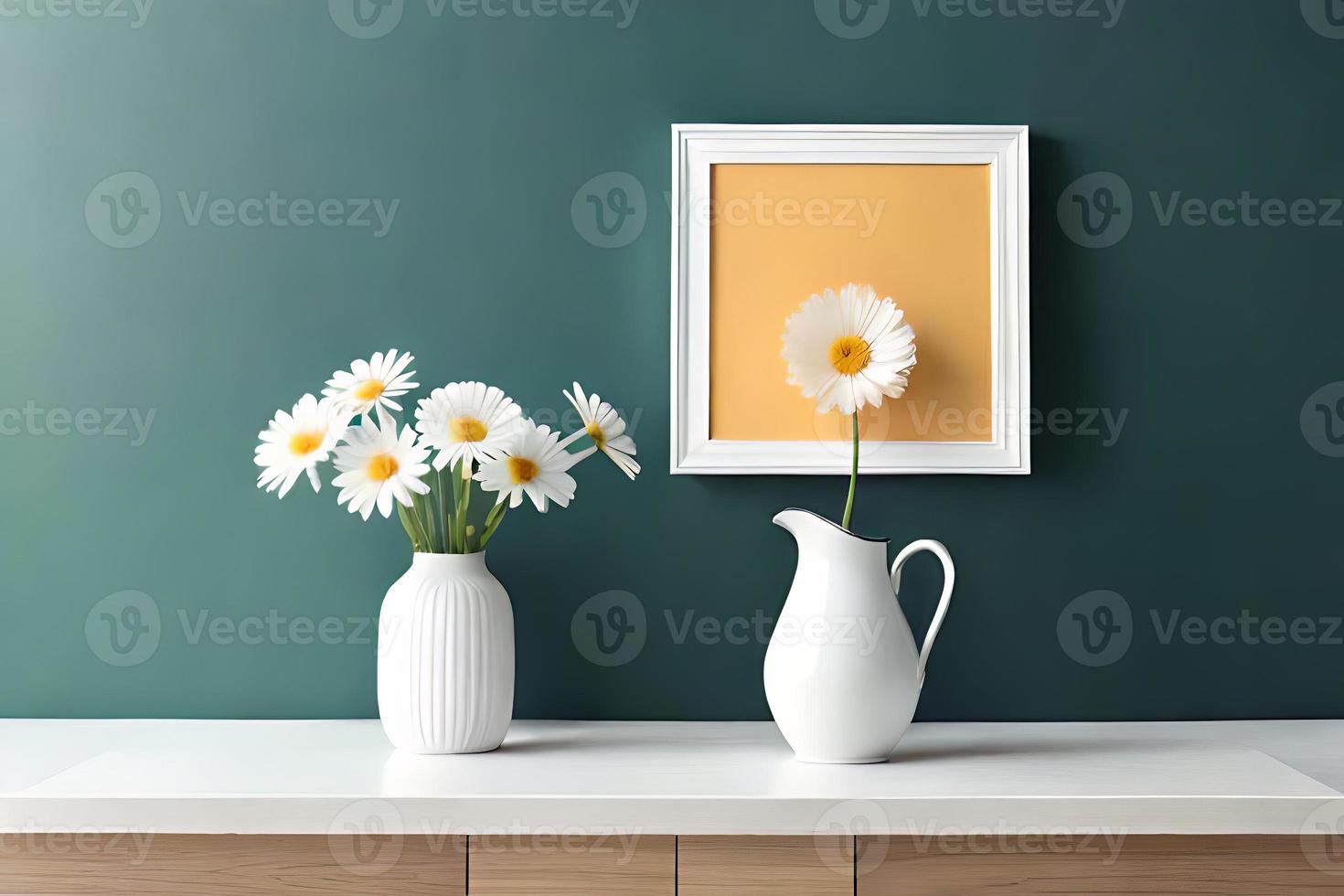 Minimal White Picture Frame Canvas Display With Flower in Vase photo
