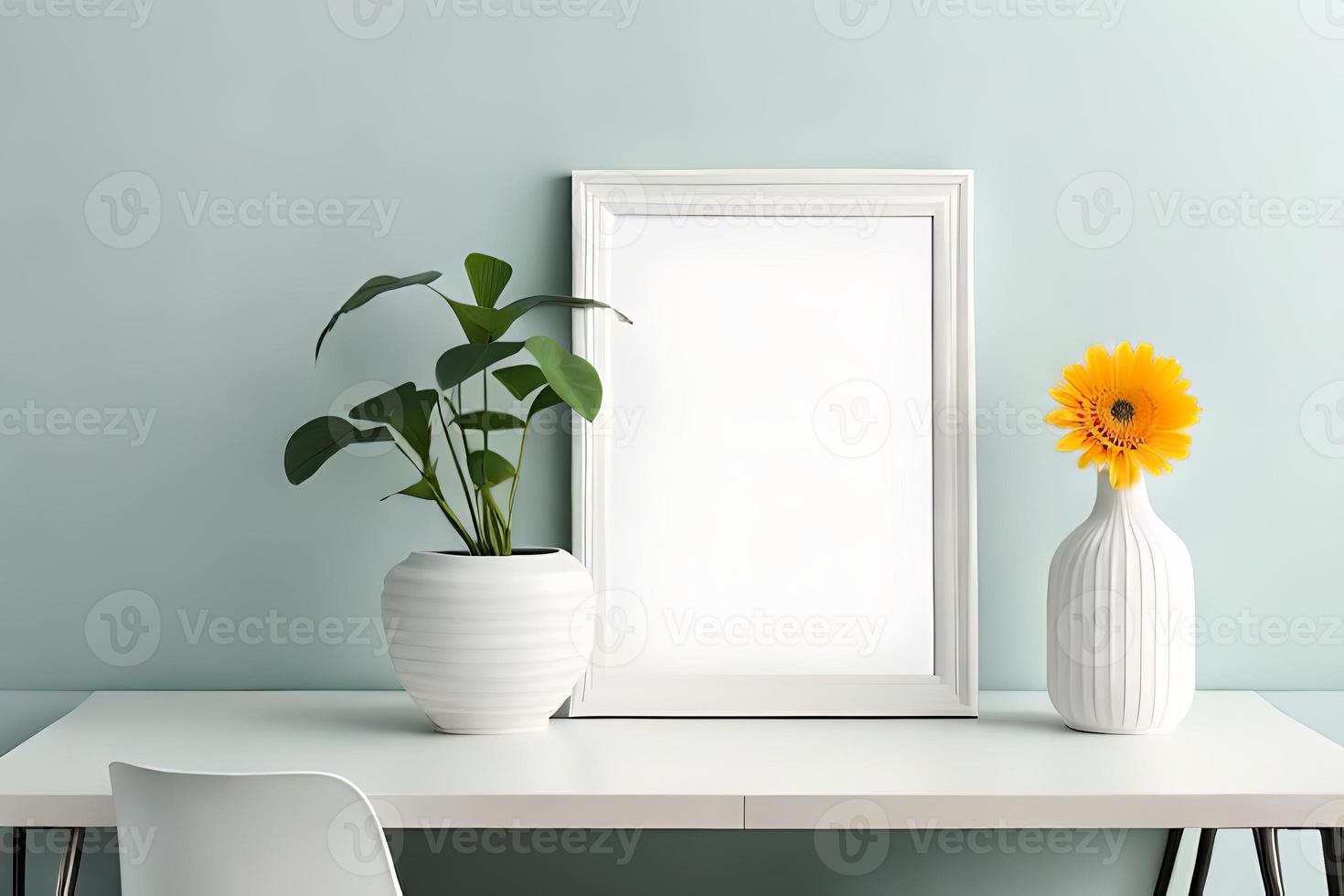 Minimal White Picture Frame Canvas Display With Flower in Vase photo