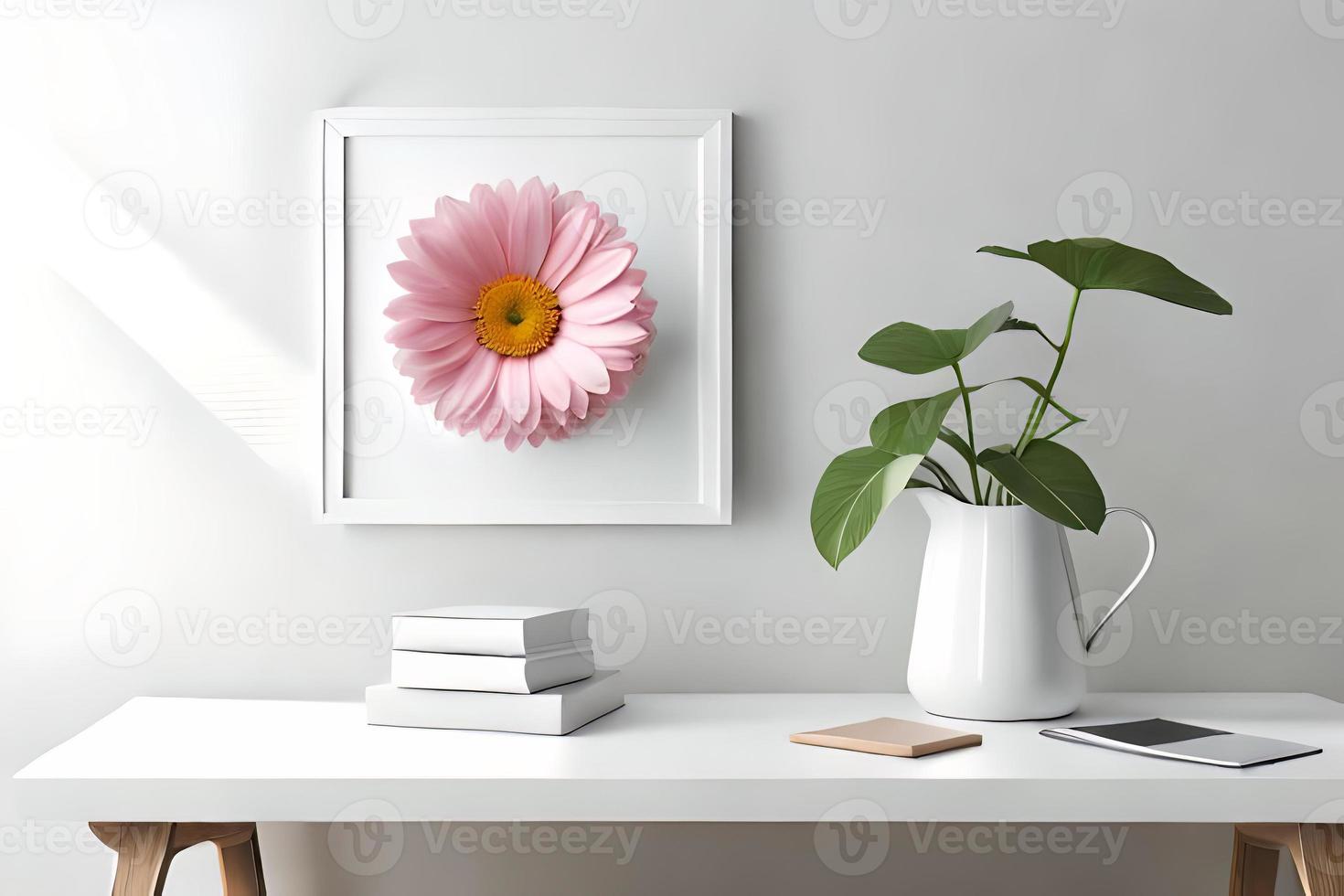 Minimal White Picture Frame Canvas Display With Flower in Vase photo