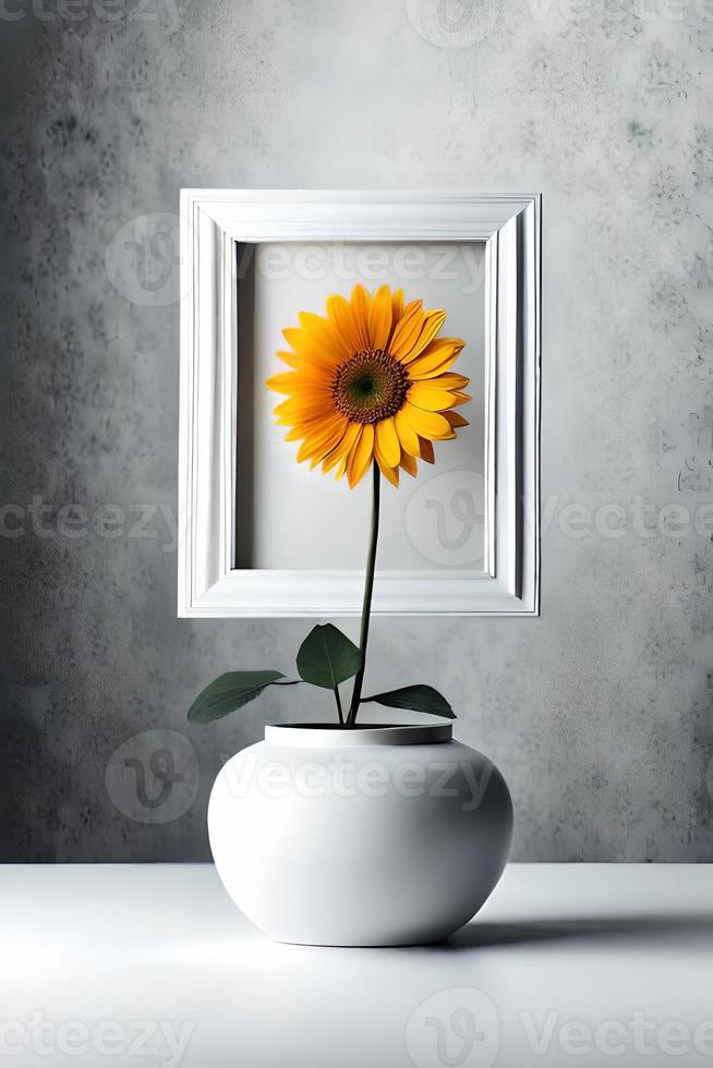 Minimal White Picture Frame Canvas Display With Flower in Vase photo