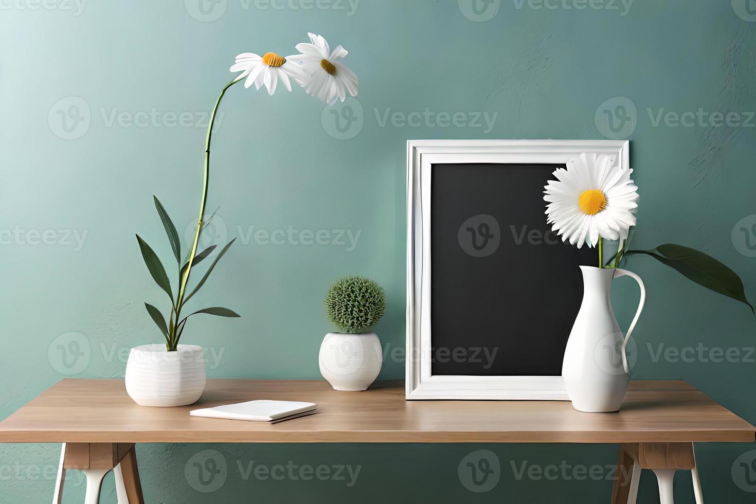 Minimal White Picture Frame Canvas Display With Flower in Vase photo