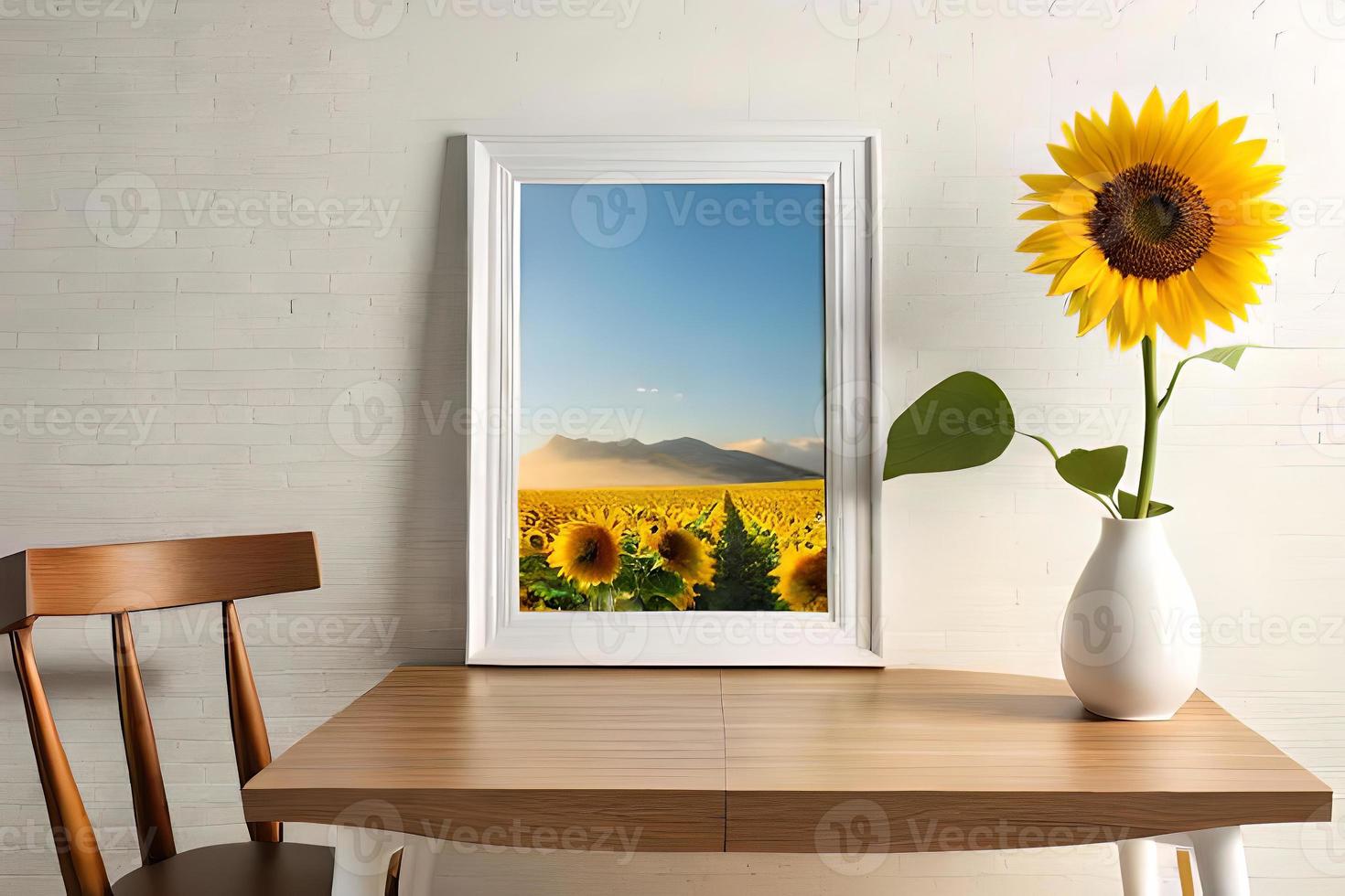 Minimal White Picture Frame Canvas Display With Flower in Vase photo