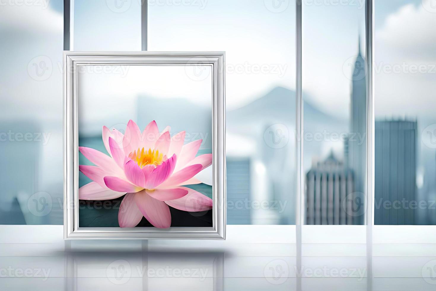 Minimal White Picture Frame Canvas Display With Flower in Vase photo