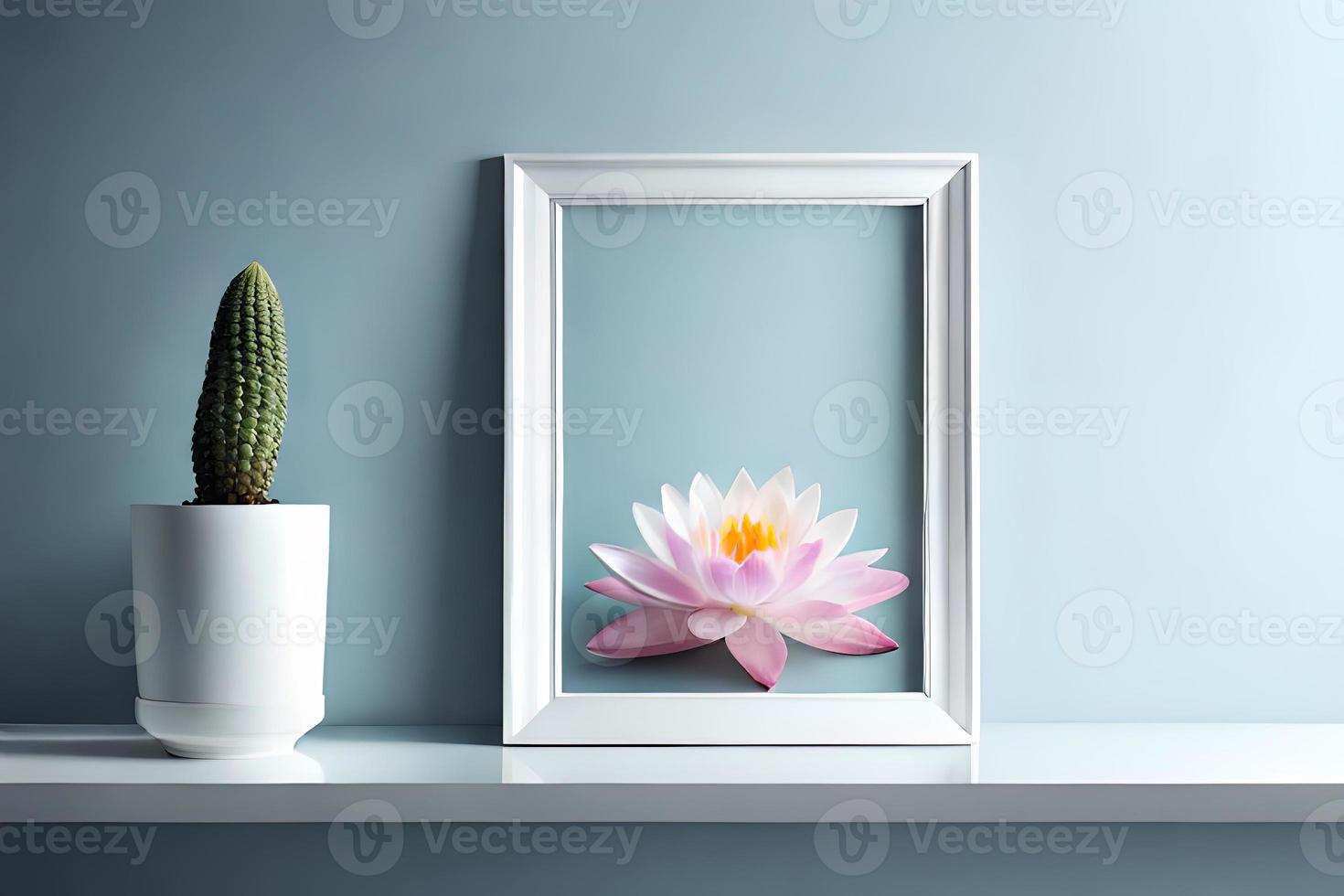 Minimal White Picture Frame Canvas Display With Flower in Vase photo