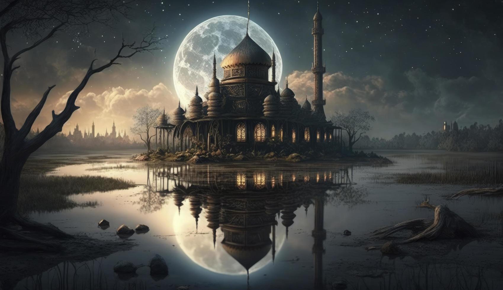 3d illustration of amazing architecture design of muslim mosque ramadan concept, illustration of amazing architecture design of muslim mosque ramadan concept, Generate Ai photo