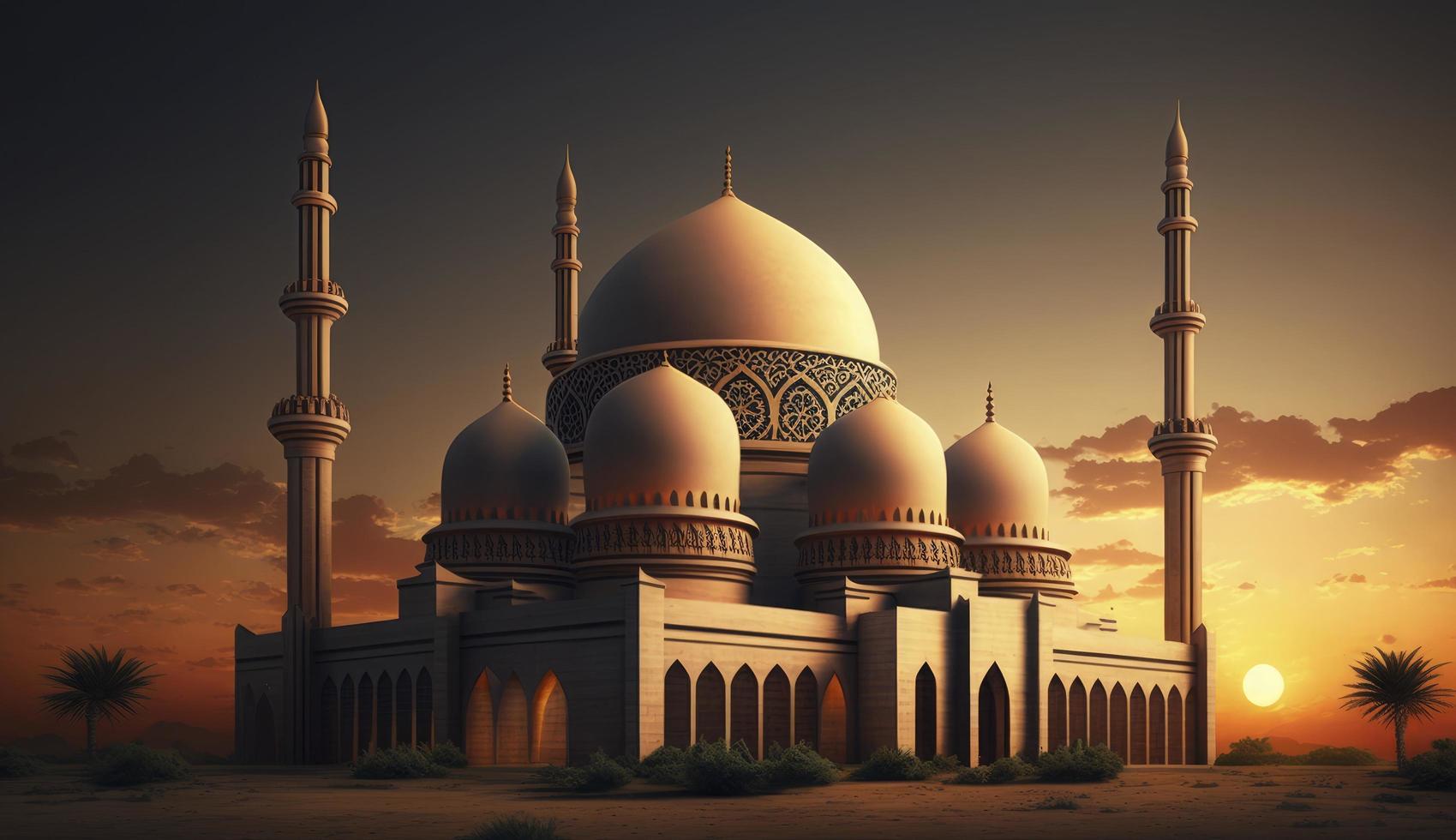 3d illustration of amazing architecture design of muslim mosque ramadan concept, illustration of amazing architecture design of muslim mosque ramadan concept, Generate Ai photo