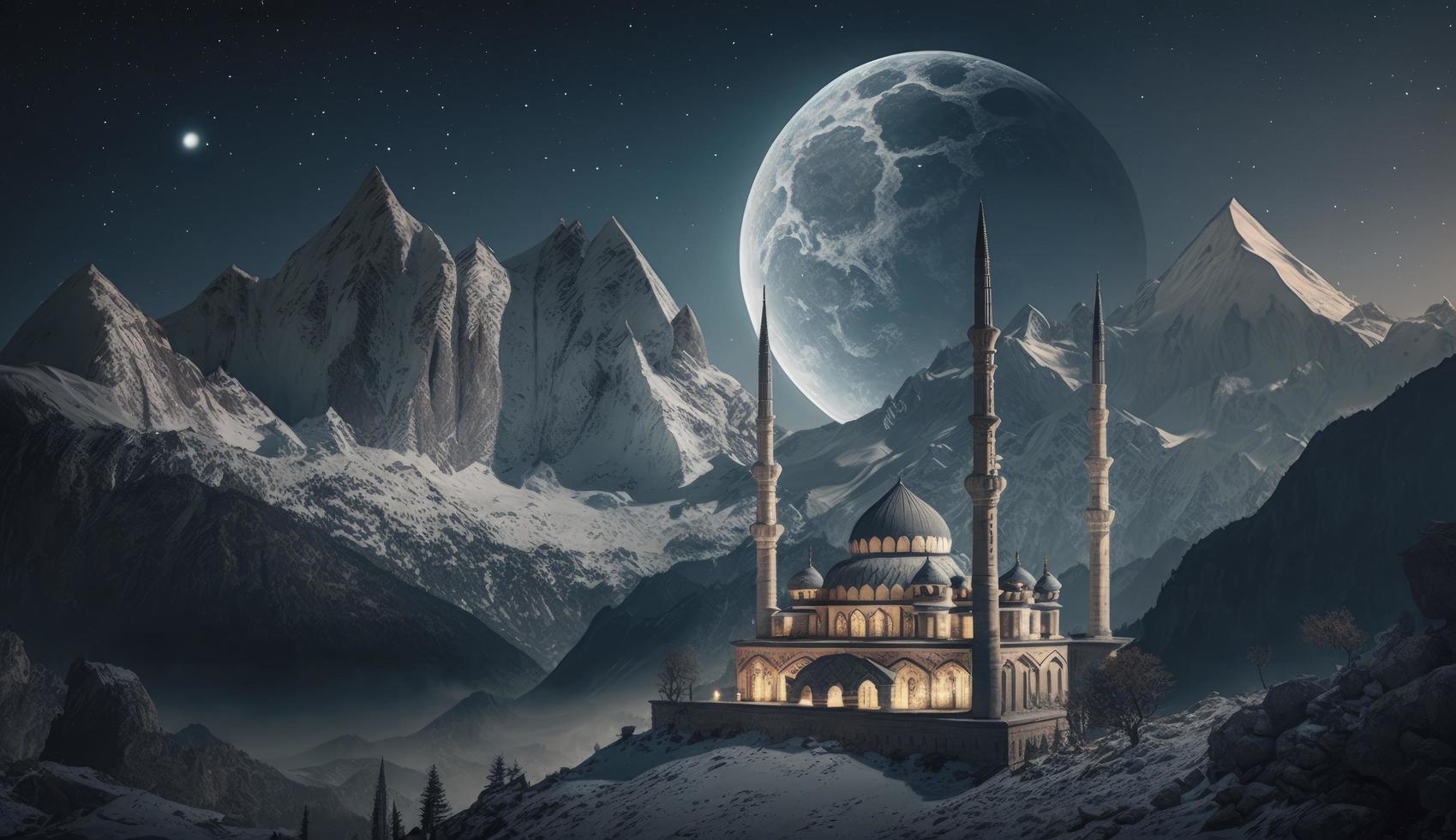 3d illustration of amazing architecture design of muslim mosque ramadan concept, illustration of amazing architecture design of muslim mosque ramadan concept, Generate Ai photo