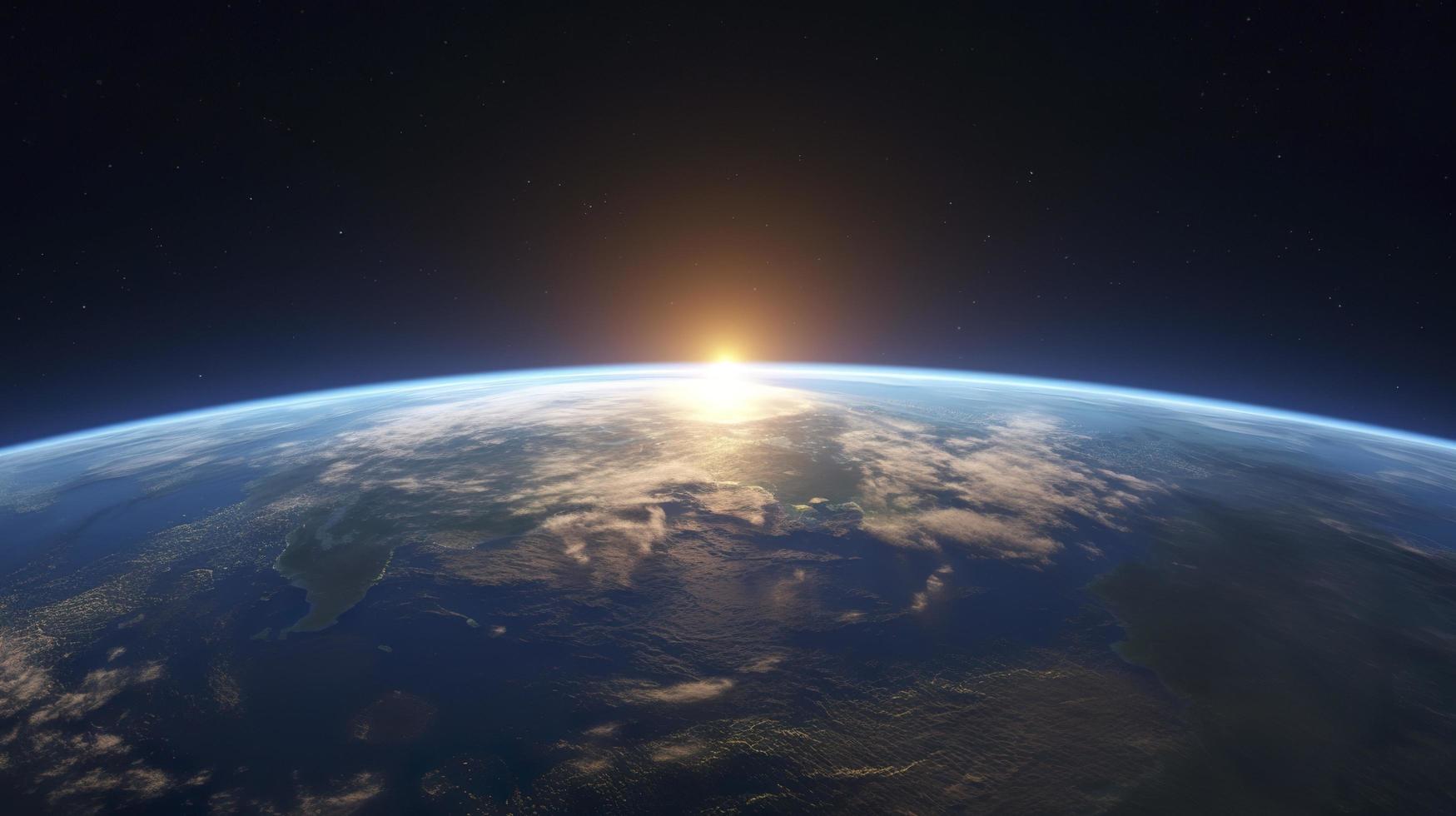 Photo 3d render sunrise view from space on planet earth, generat ai