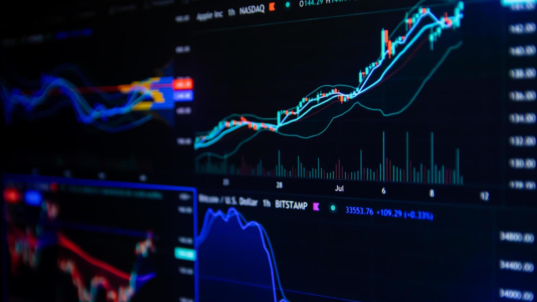 Stock market data on monitor. Business financial graph on monitor screen. Stock market data on monitor. Business financial graph on monitor. photo