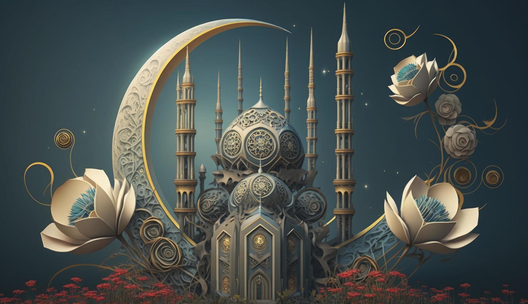 illustration of amazing architecture design of muslim mosque ramadan kareem, islamic architecture background ramadan kareem, Islamic Mosque, Ramdan, ramzan, eid, culture, arab, Generate Ai photo