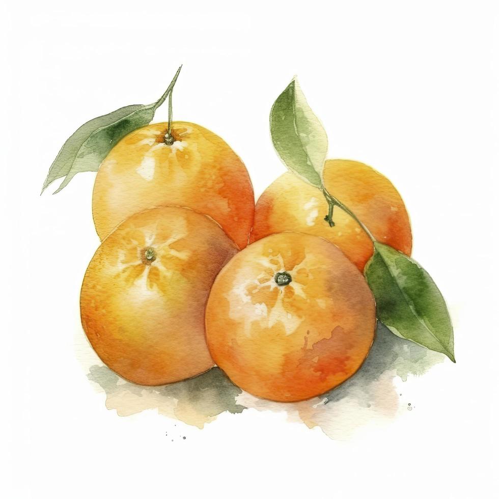 watercolor painting of four oranges on white background, Generate Ai photo