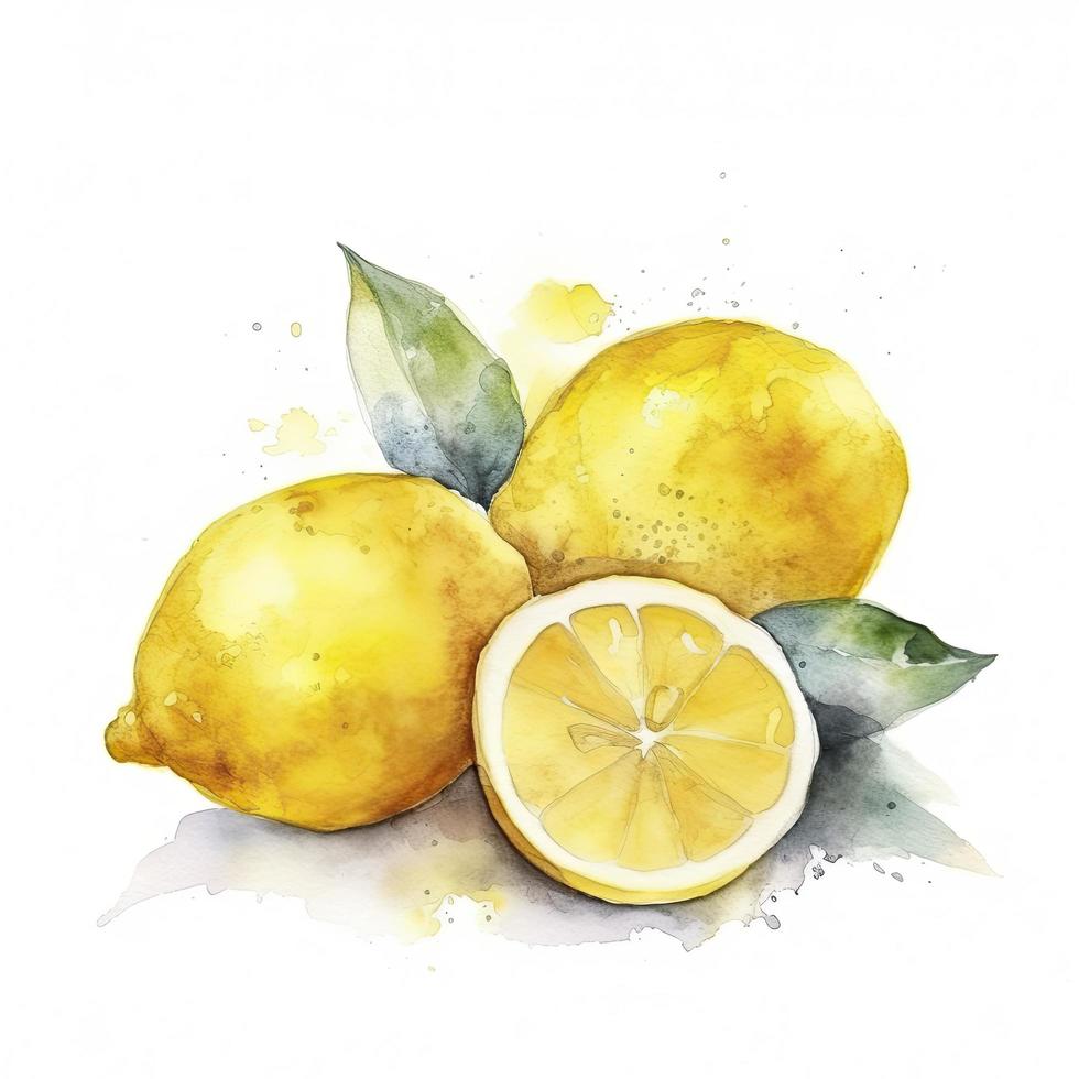 watercolor painting of four lemons on white background, Generate Ai photo