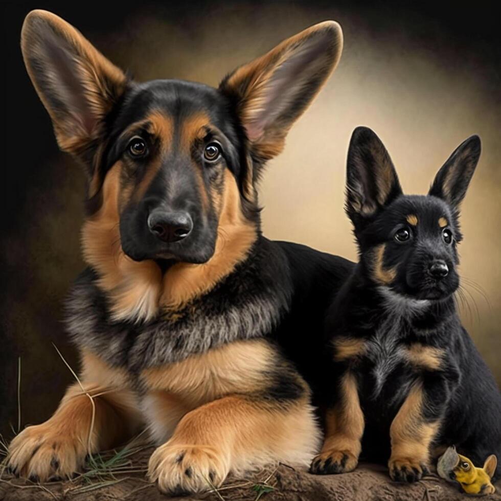 close-up of a German shepherd with intelligent eyes and protruding tongue. Dog is a friend of man created using photo