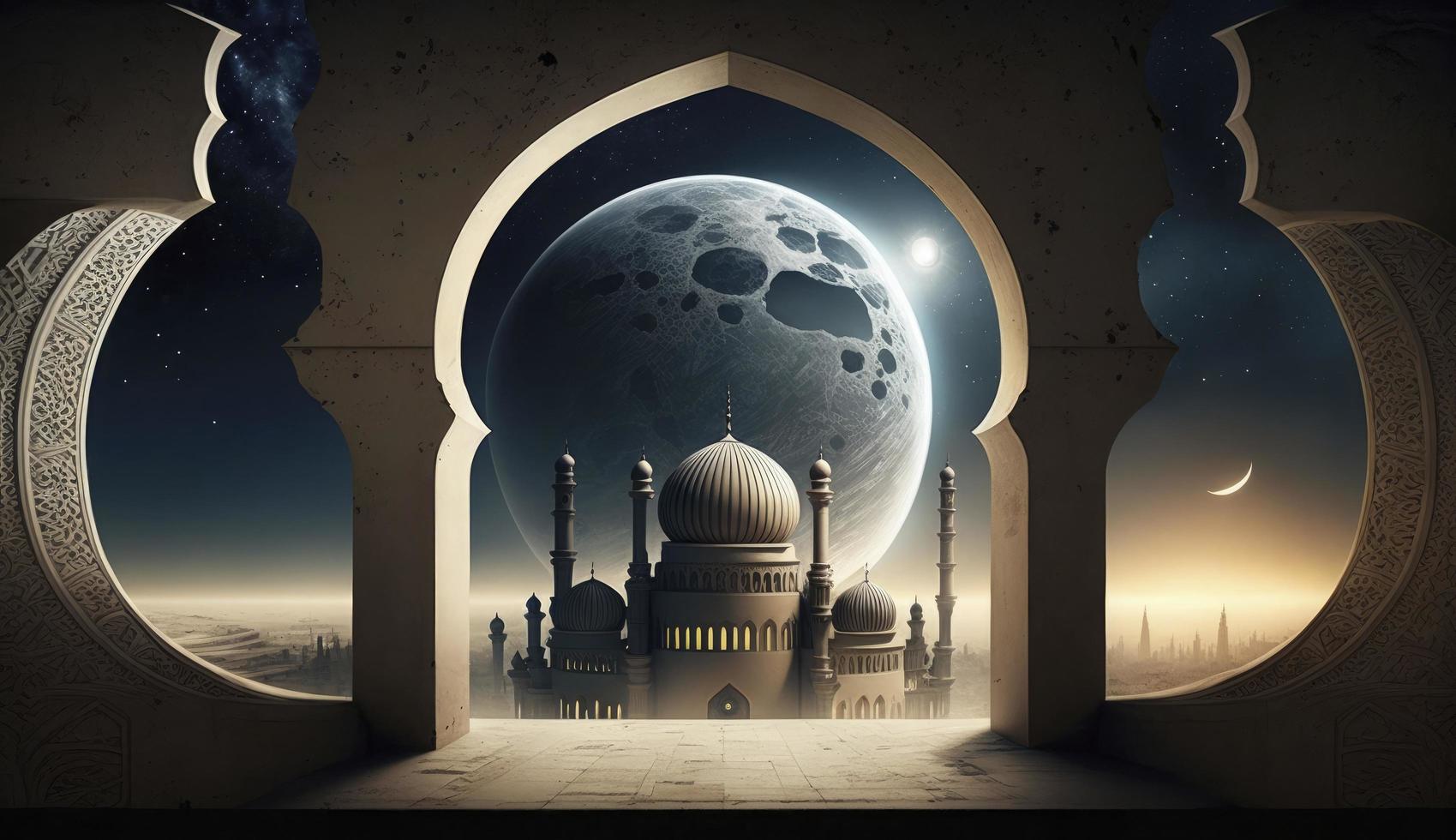3d illustration of amazing architecture design of muslim mosque ramadan concept, illustration of amazing architecture design of muslim mosque ramadan concept, Generate Ai photo