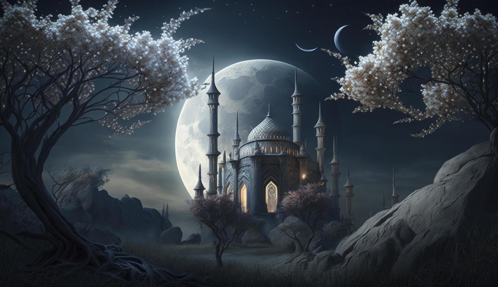 3d illustration of amazing architecture design of muslim mosque ramadan concept, illustration of amazing architecture design of muslim mosque ramadan concept, Generate Ai photo