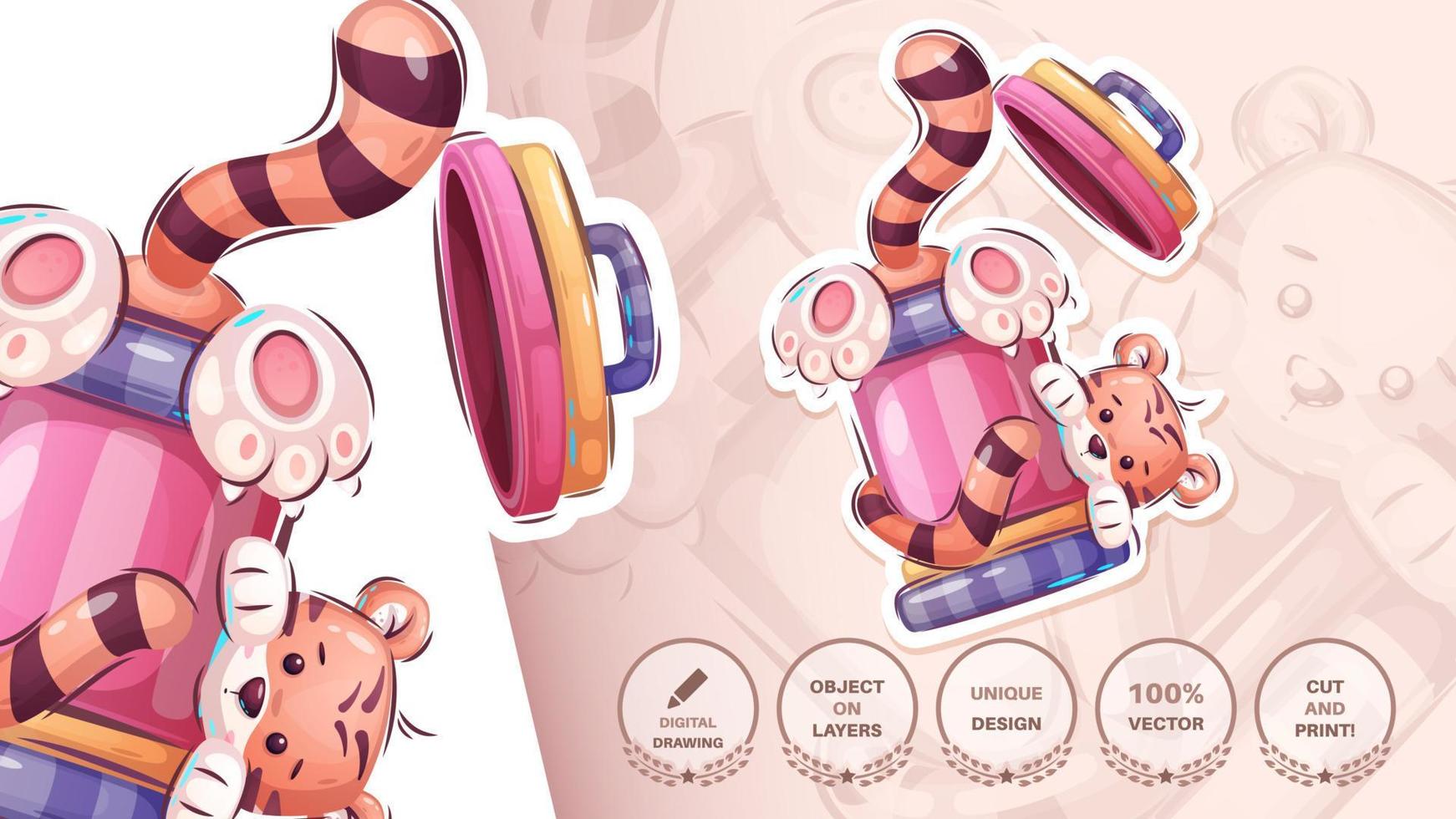 pegatina dibujos animados personaje adorable tigre, bonito animal idea para impresión camiseta, póster y niños sobre, tarjeta postal. linda mano dibujado estilo Tigre vector