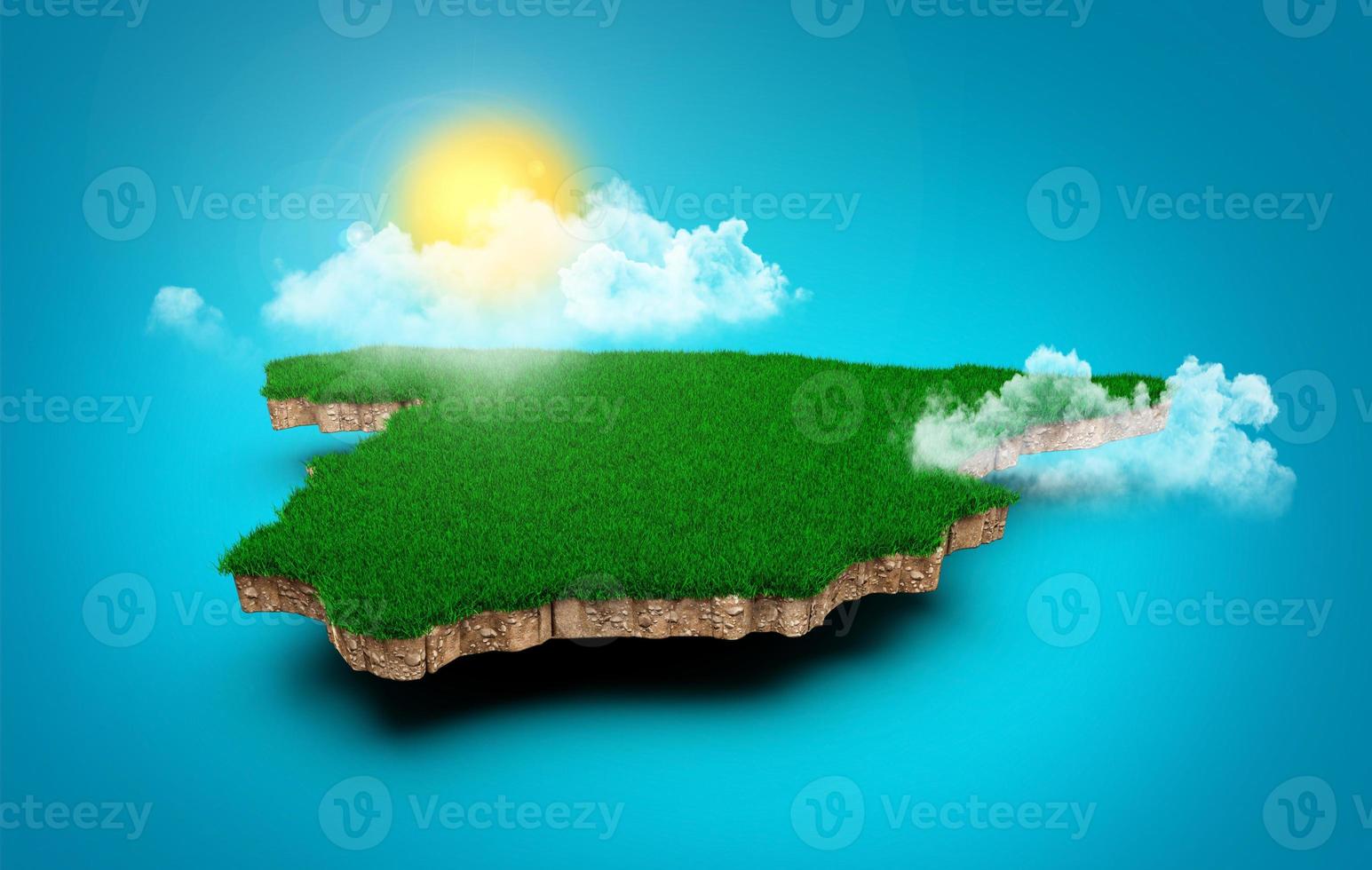 Spain Map Soil Land Geology Cross Section With Green Grass And Rock Ground Texture 3d illustration photo