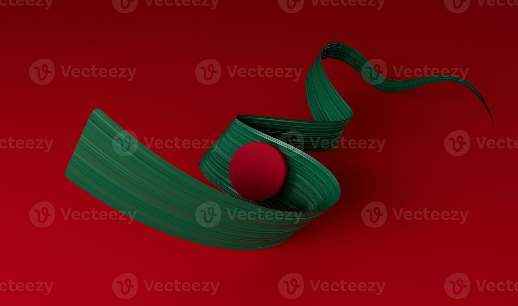 Bangladesh green flag on red background, 3d illustration, Wavy Ribbon on a Red background photo