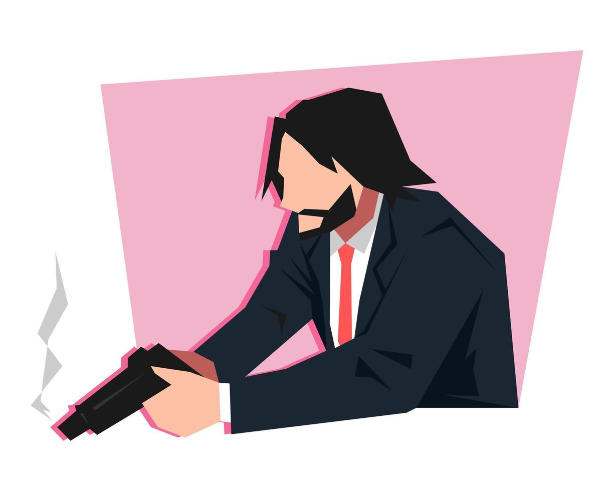 secret agent, bodyguard or assassin holding firearm, hand gun. side view. concepts of criminal, military, war, etc. flat vector illustration.