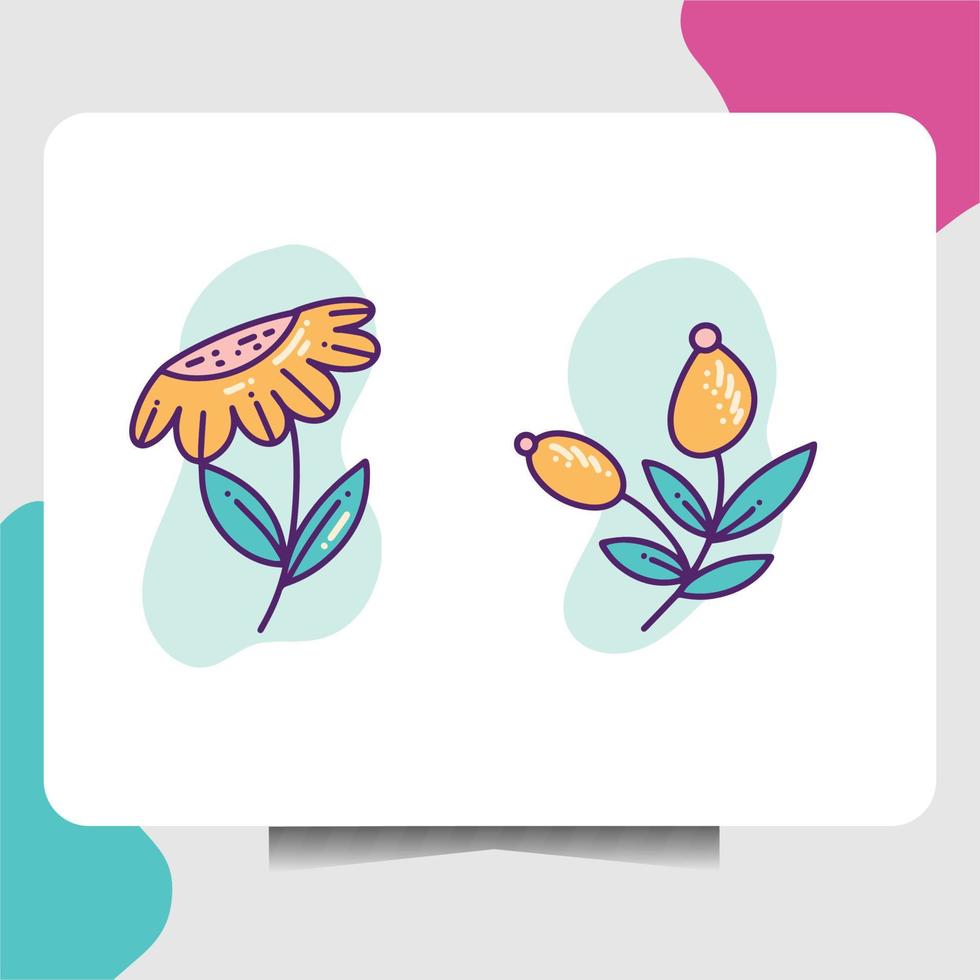 abstract doodle flower with flat design vector