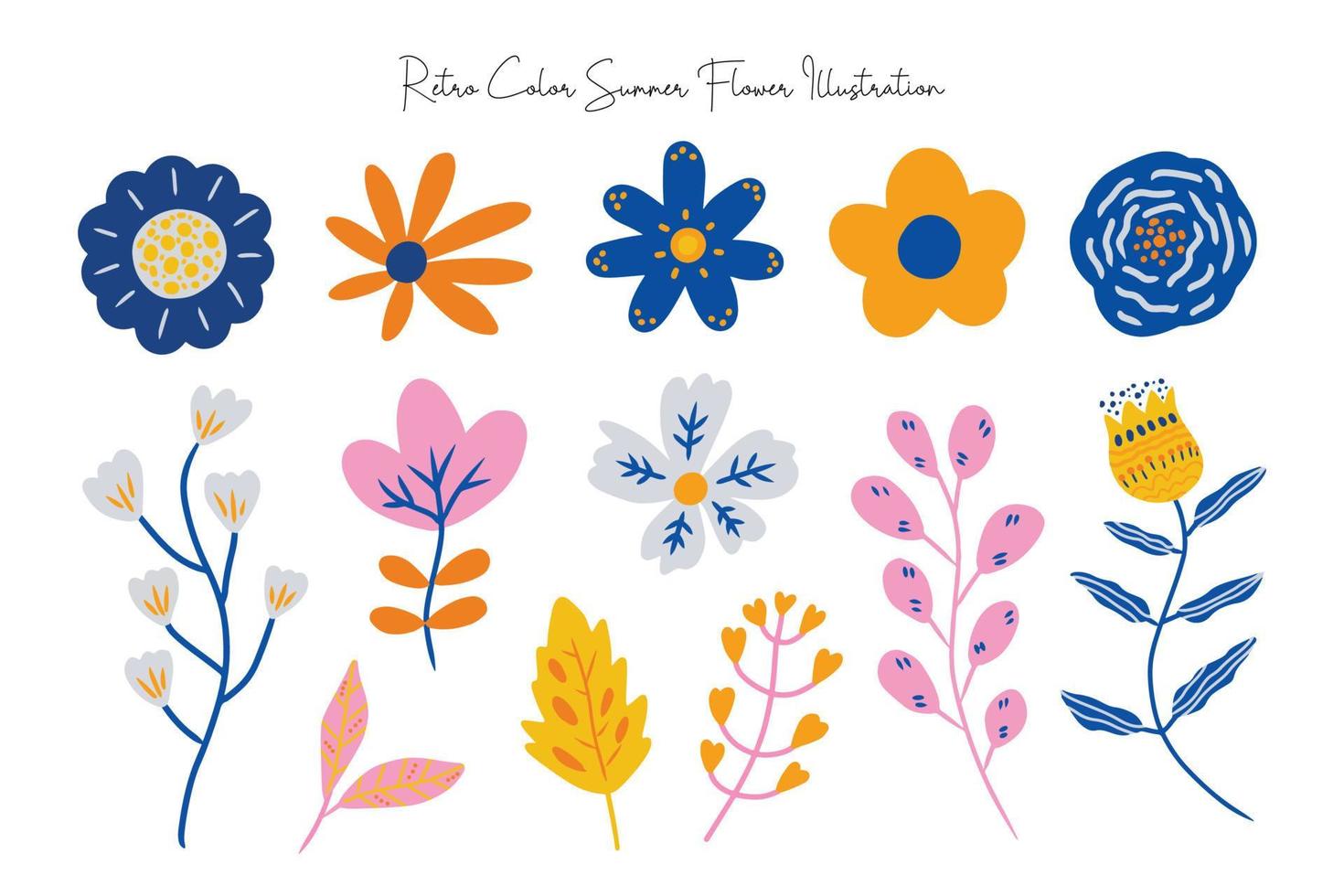 Cute Summer and Spring Flower Illustration with Retro Color vector